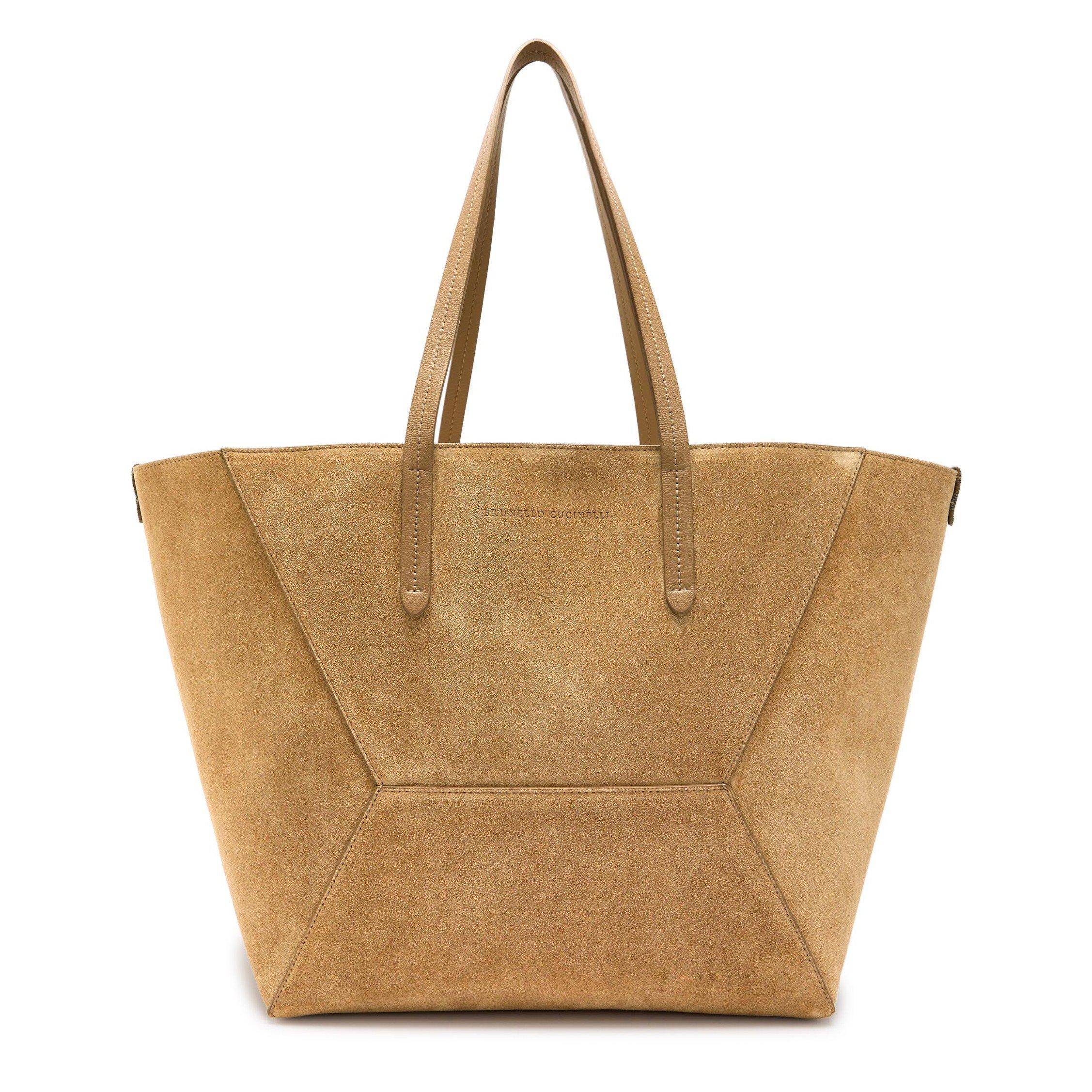 TAN - Brunello Cucinelli - MEDIUM BEADE SUEDE TOTE - 1