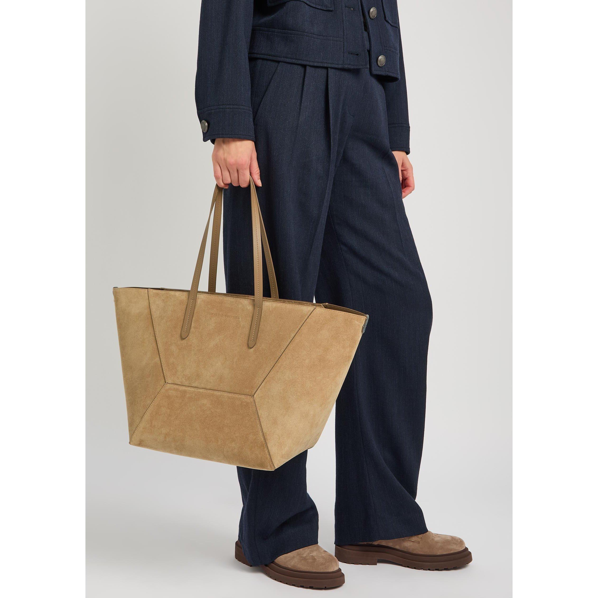 TAN - Brunello Cucinelli - MEDIUM BEADE SUEDE TOTE - 3
