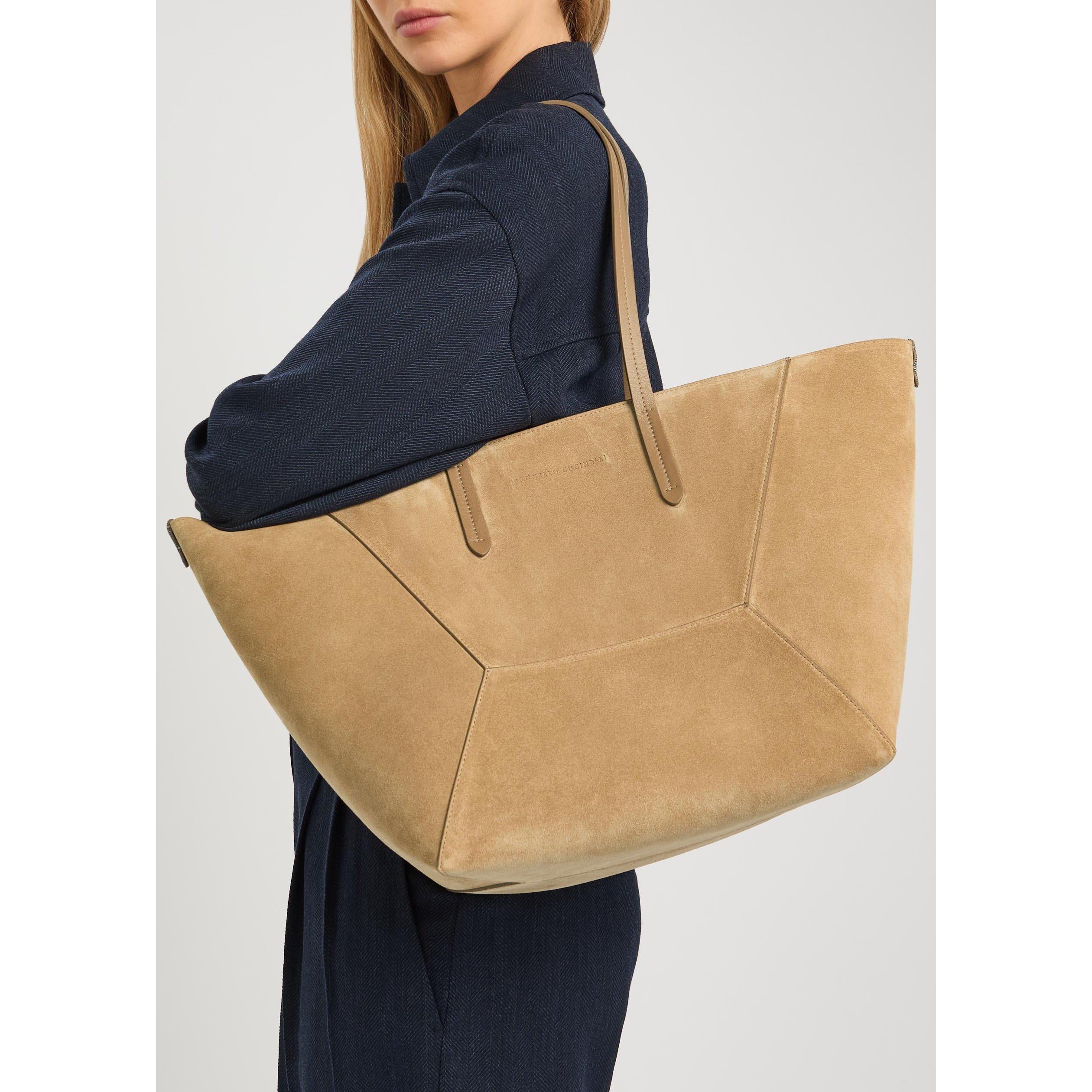 TAN - Brunello Cucinelli - MEDIUM BEADE SUEDE TOTE - 6