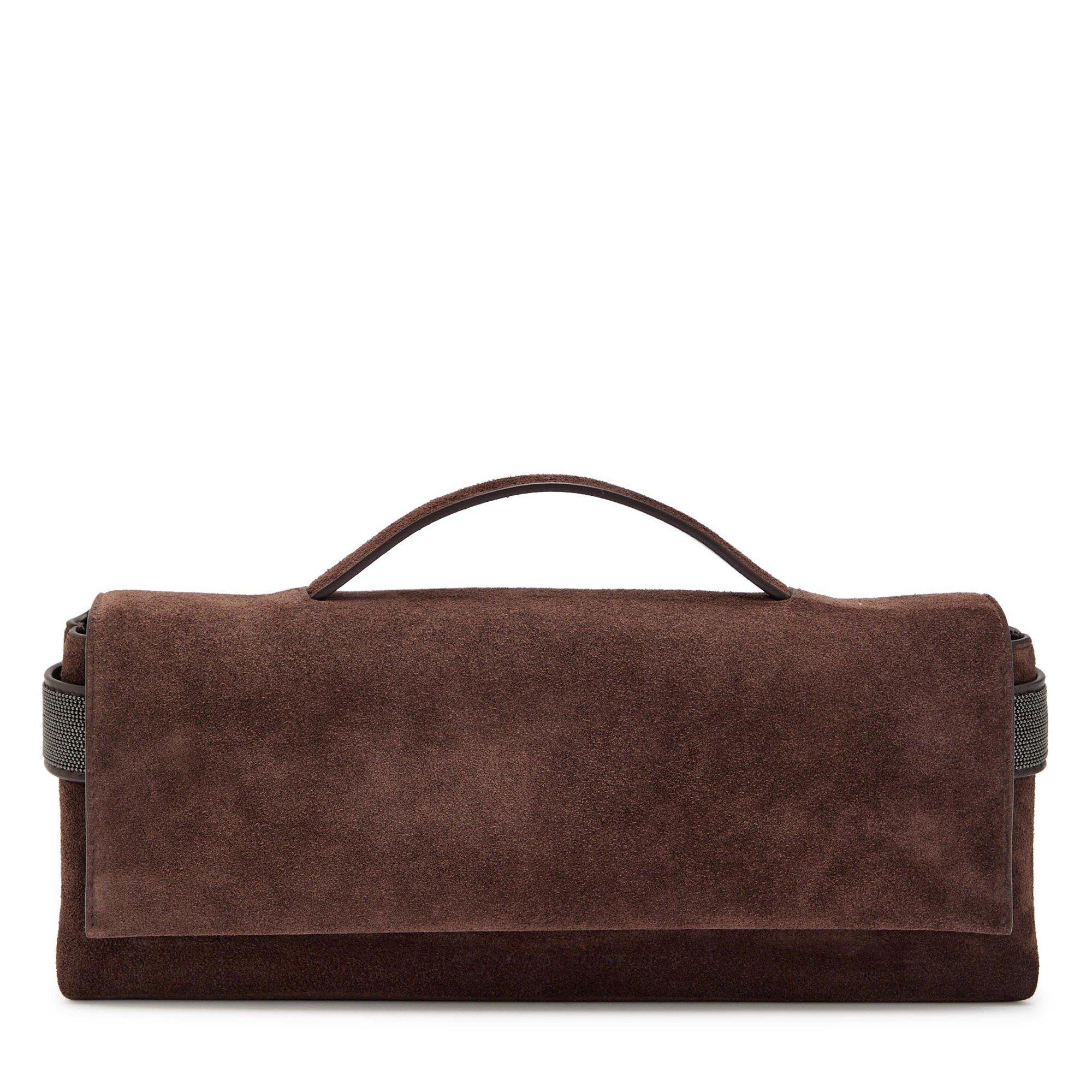 CHOCOLATE - Brunello Cucinelli - CLUTCH TOP HANDLE SUEDE - 1