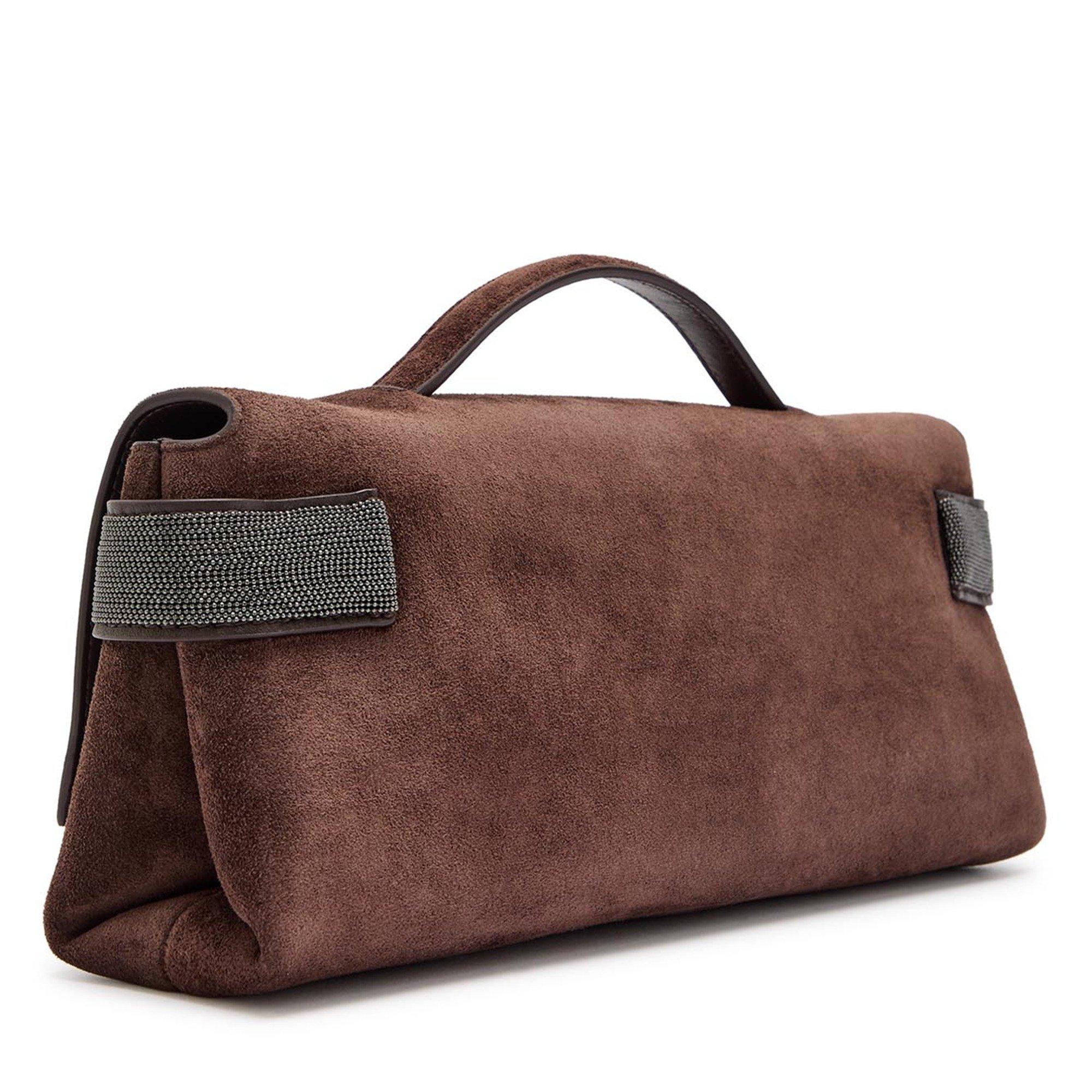 CHOCOLATE - Brunello Cucinelli - CLUTCH TOP HANDLE SUEDE - 2