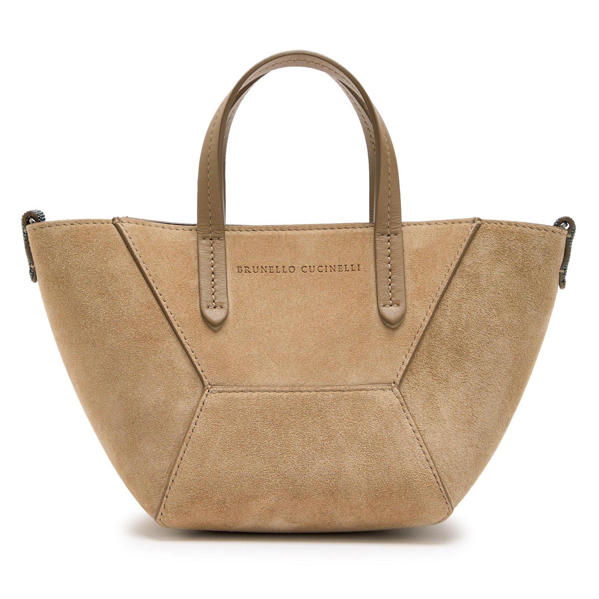 TAN - Brunello Cucinelli - MINI BEAD SUEDE TOTE - 1