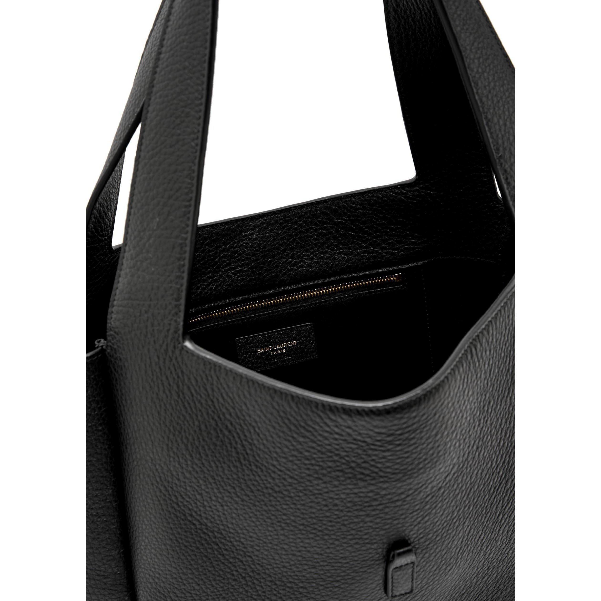 BLACK - Saint Laurent - Women's Bea S Cabas Leather Tote Bag - 5