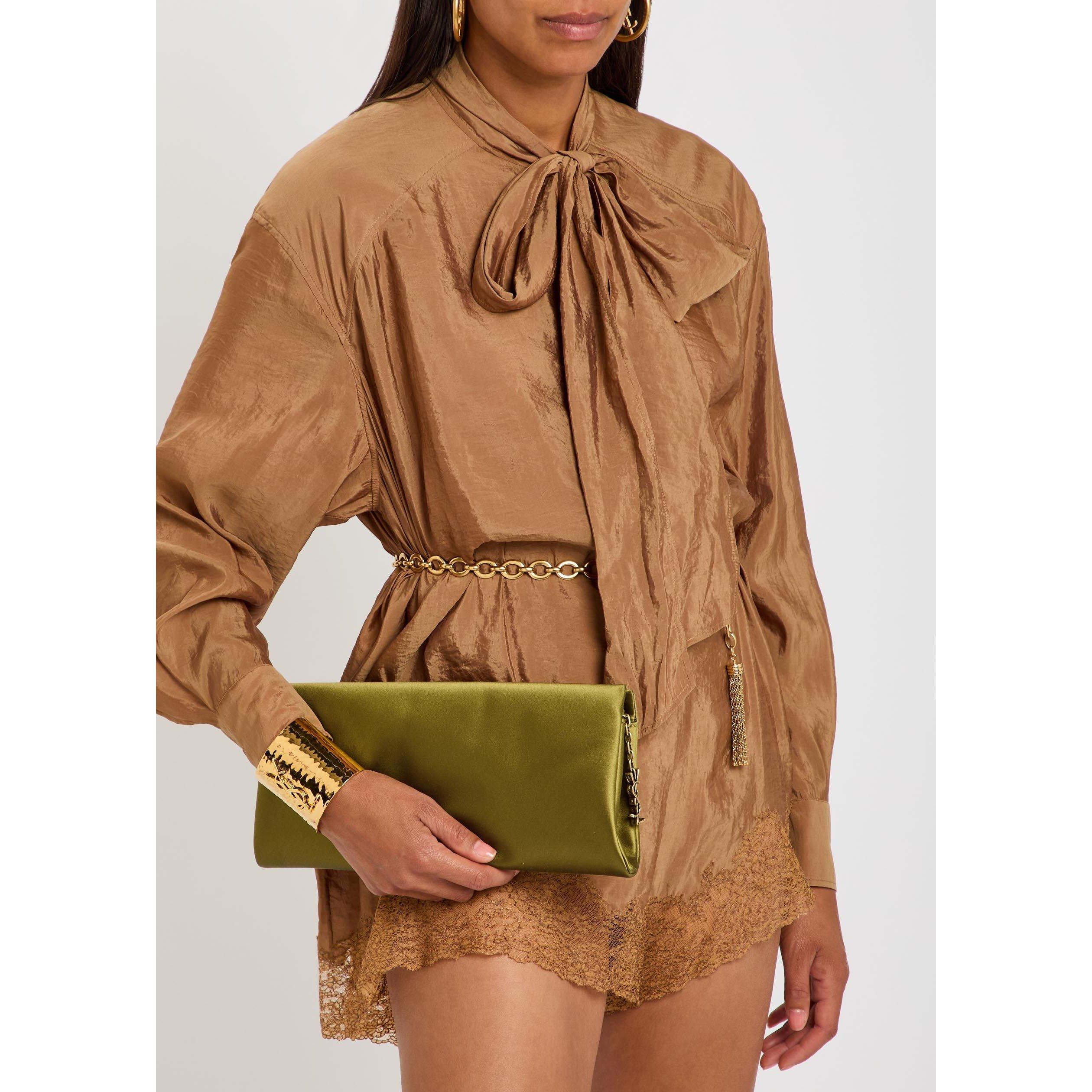 KHAKI - Saint Laurent - EVENING FOLDED SILK CLUTCH - 3