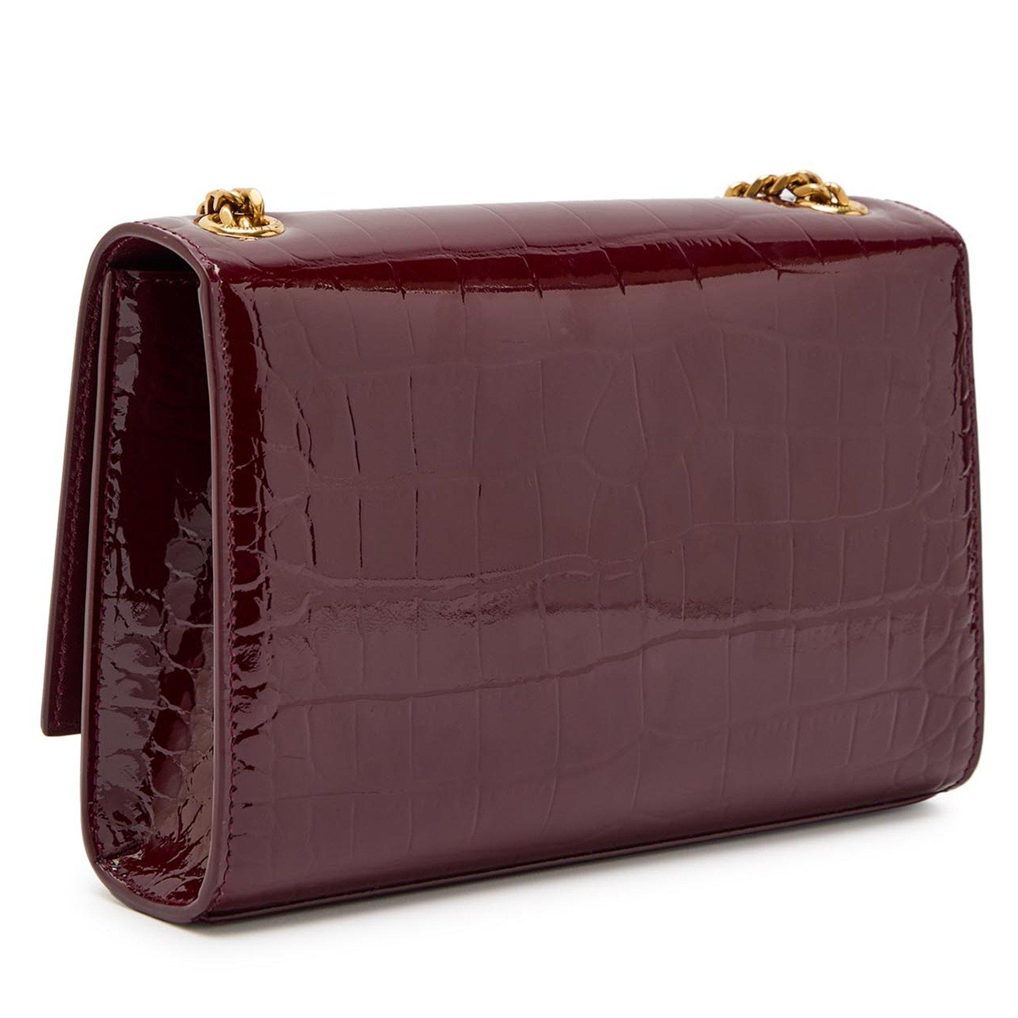 BURGUNDY - Saint Laurent - Women's Kate Leather Croc Chain Small Shoulder Bag - 2