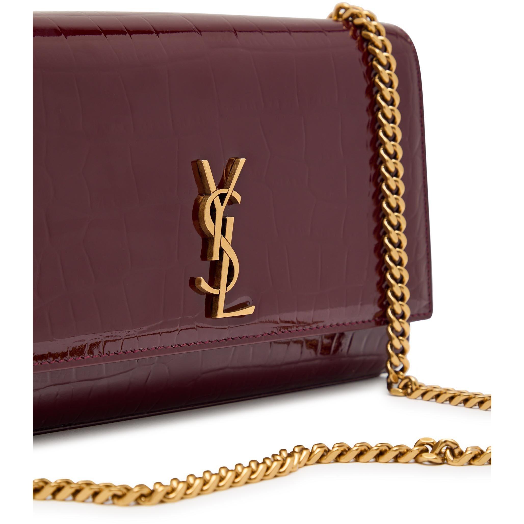 BURGUNDY - Saint Laurent - Women's Kate Leather Croc Chain Small Shoulder Bag - 4