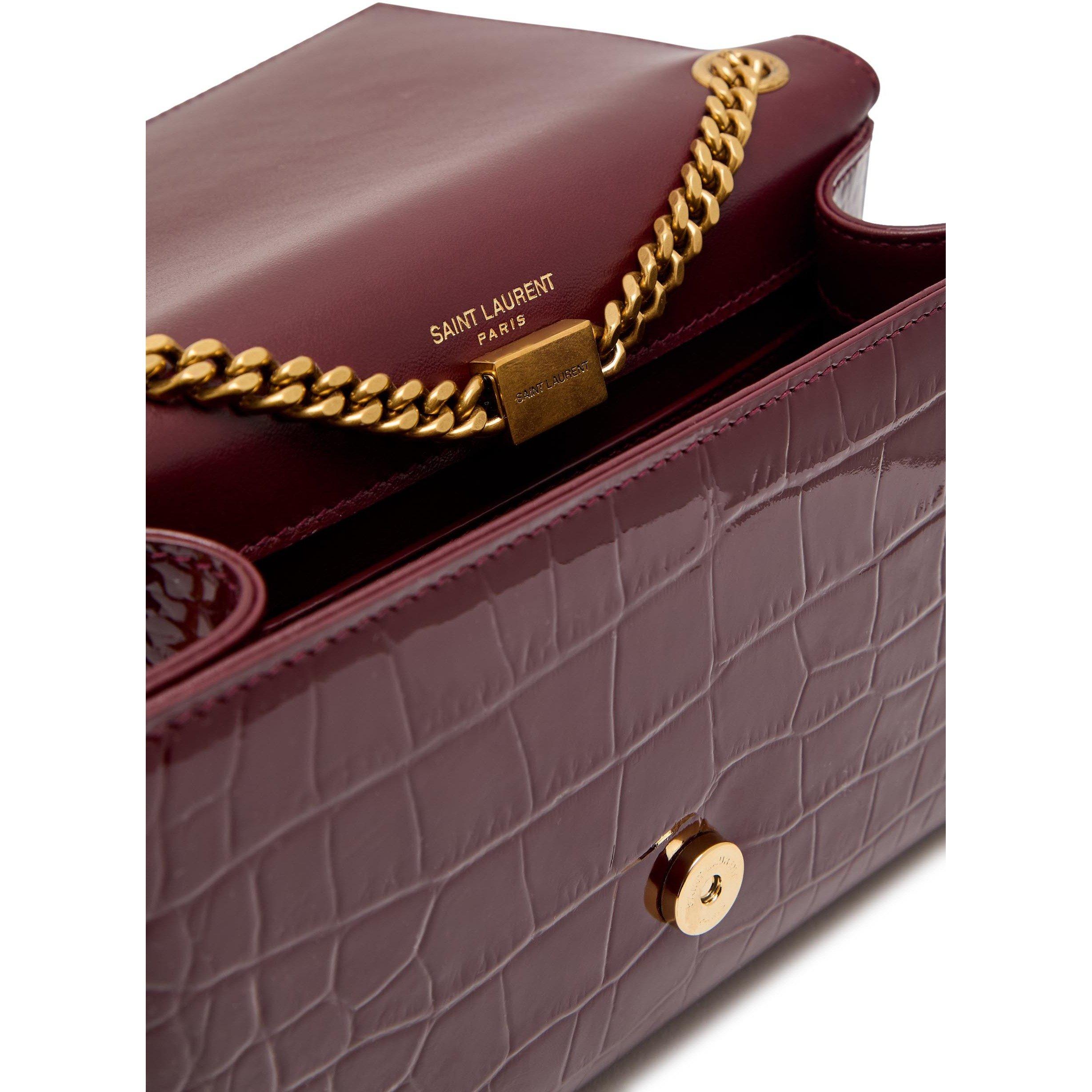 BURGUNDY - Saint Laurent - Women's Kate Leather Croc Chain Small Shoulder Bag - 5