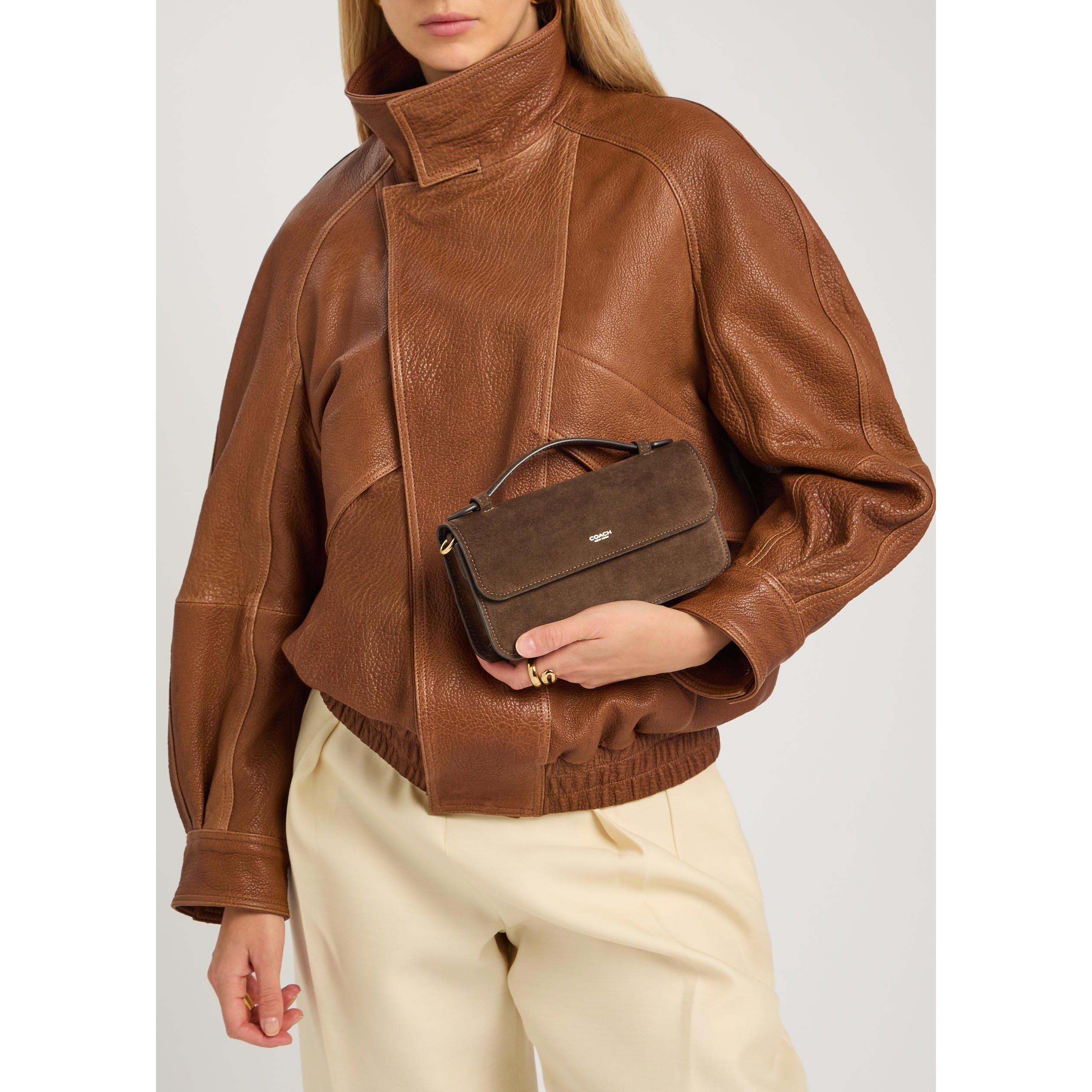 DARK BROWN - Coach - ELORA SUEDE TOP HANDLE BAG - 3