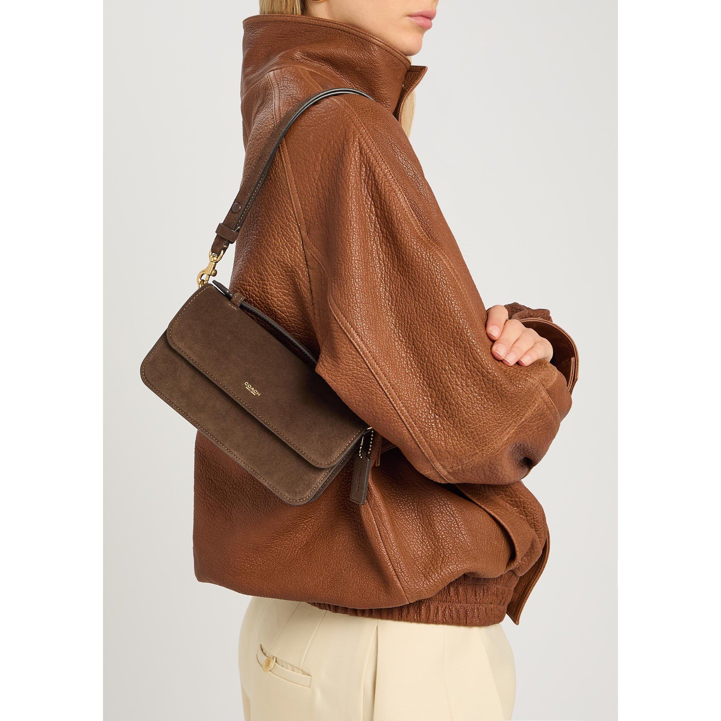 DARK BROWN - Coach - ELORA SUEDE TOP HANDLE BAG - 6