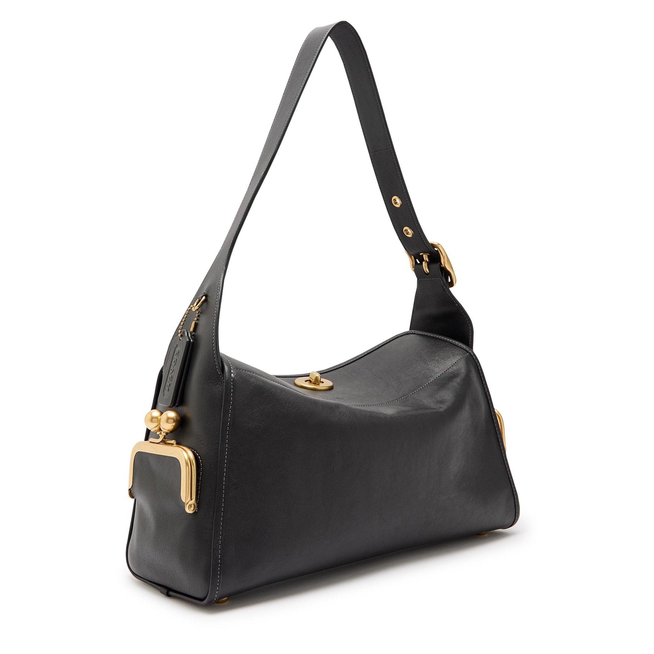 BLACK - Coach - Women's Turnlock Haversack Leather Shoulder Bag - 2