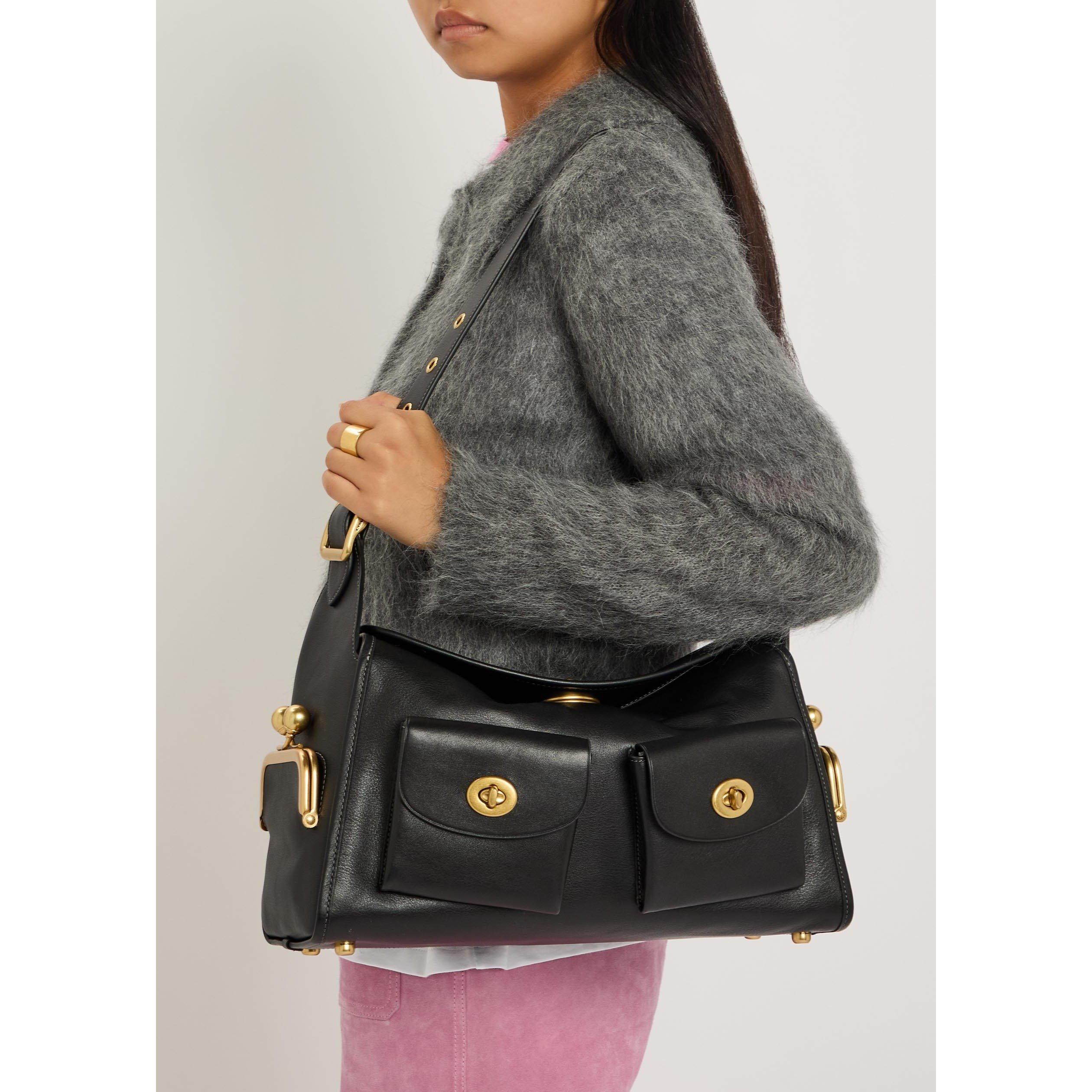 BLACK - Coach - Women's Turnlock Haversack Leather Shoulder Bag - 3