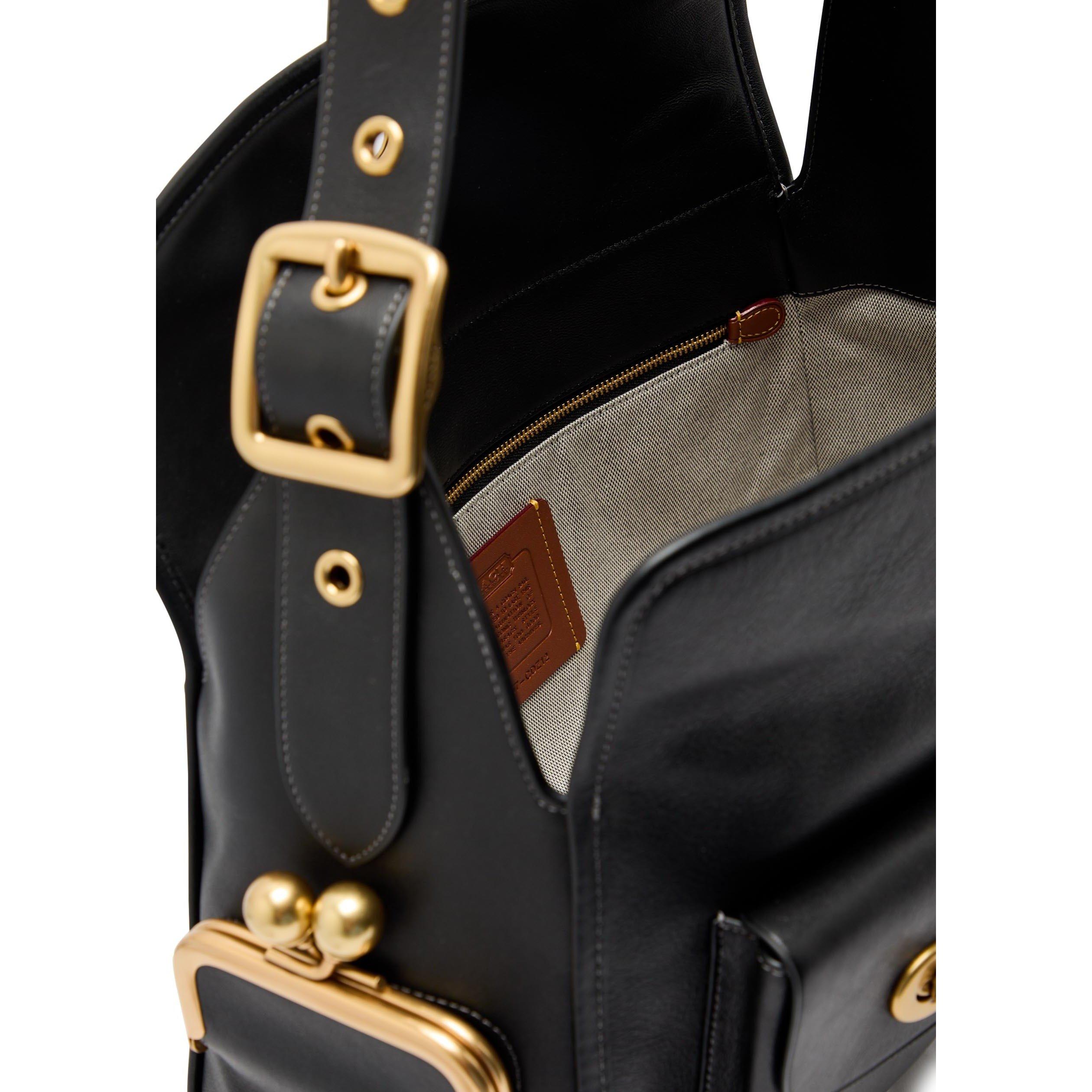 BLACK - Coach - Women's Turnlock Haversack Leather Shoulder Bag - 5