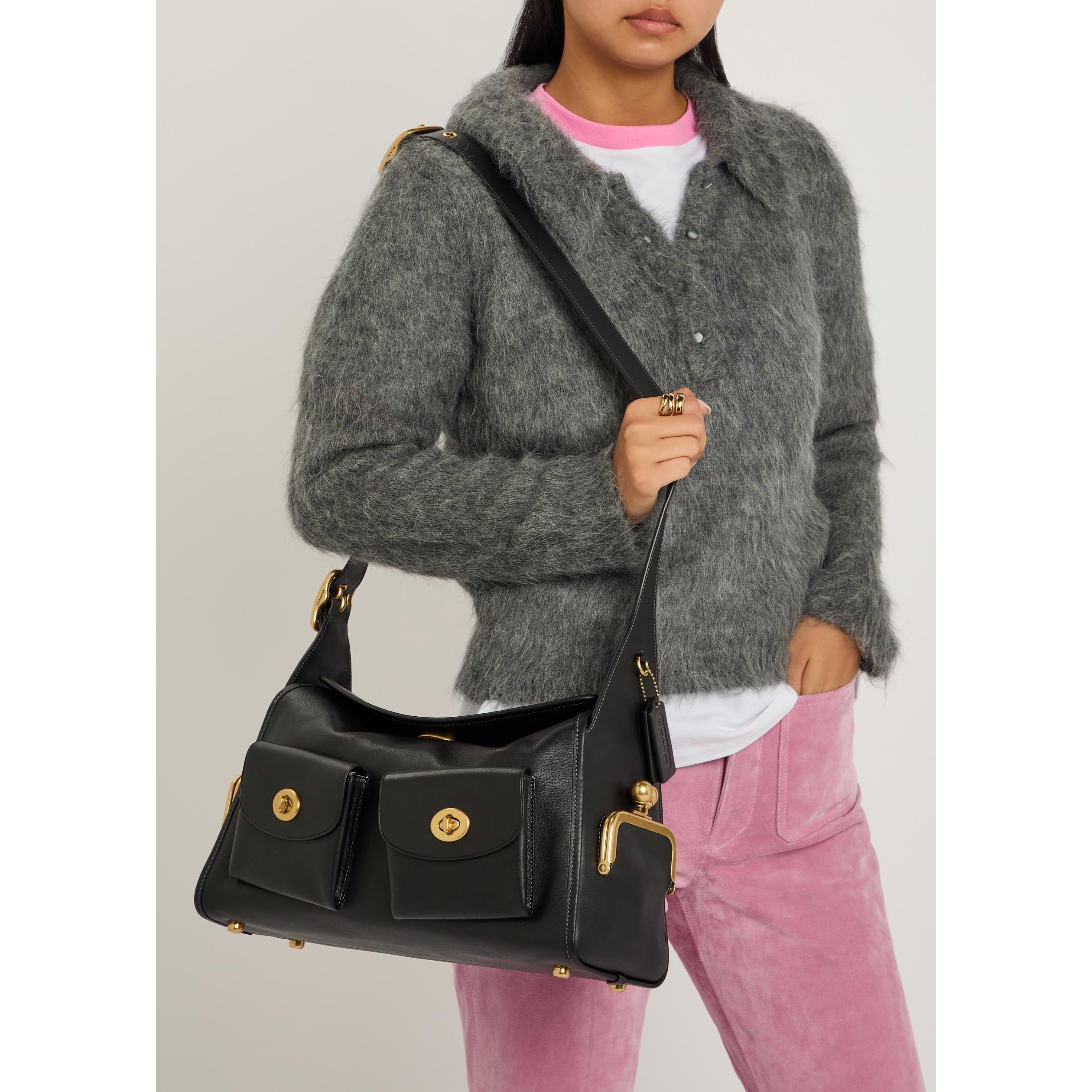 BLACK - Coach - Women's Turnlock Haversack Leather Shoulder Bag - 6