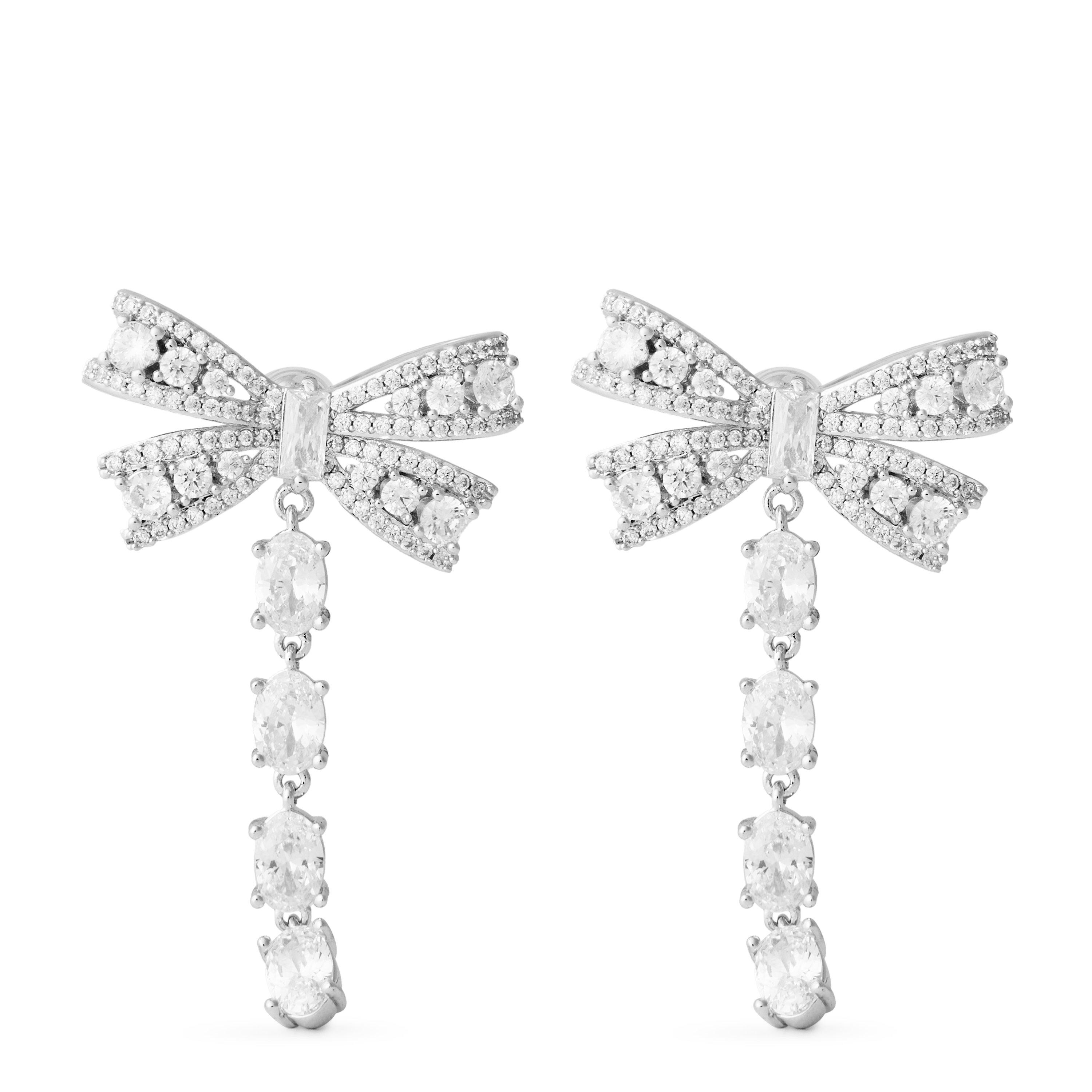 SILVER - Self Portrait - CRYSTAL BOW DROPLET EARRI - 1
