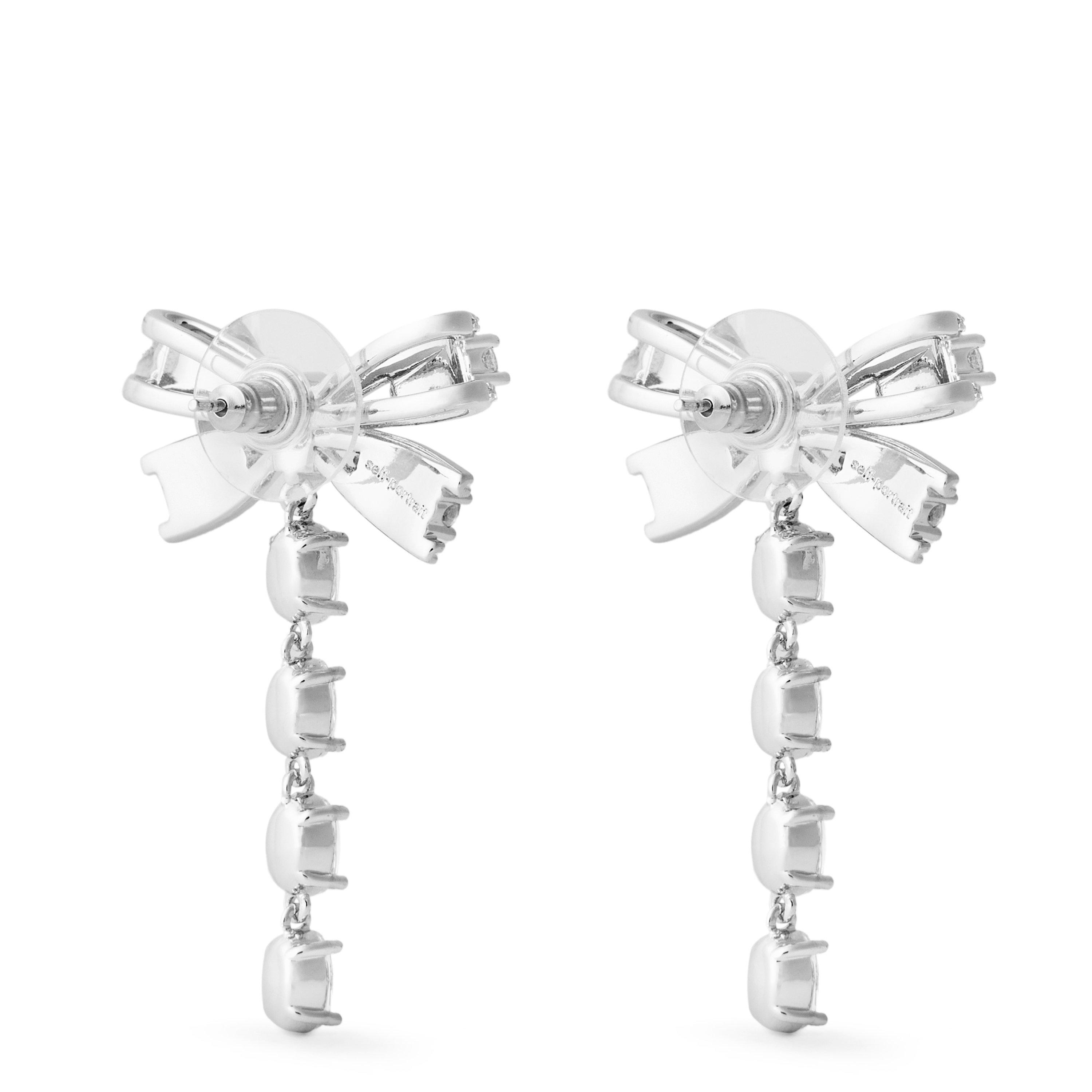 SILVER - Self Portrait - CRYSTAL BOW DROPLET EARRI - 2