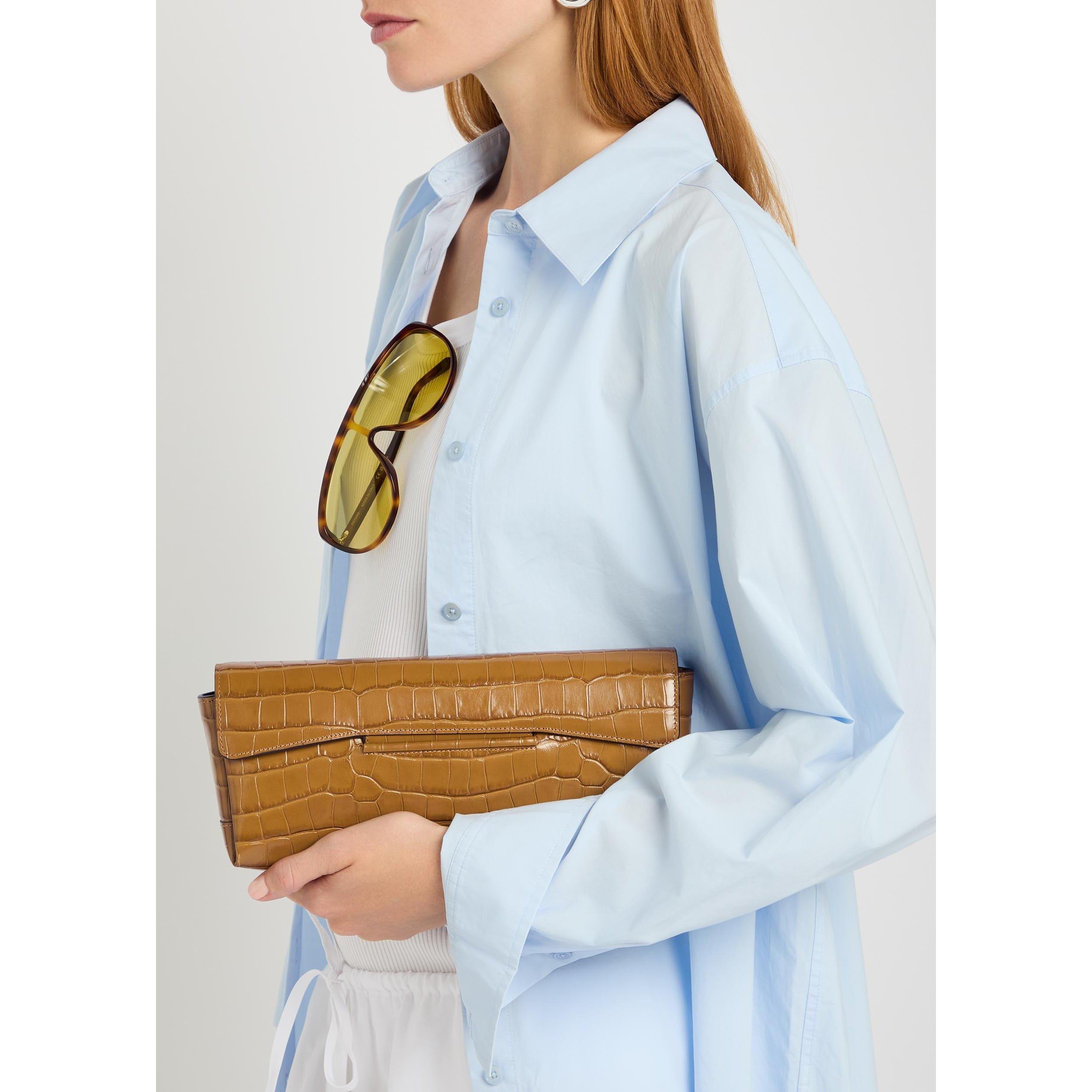 TAN - Toteme - Soft croco-embossed T-clutch - 3
