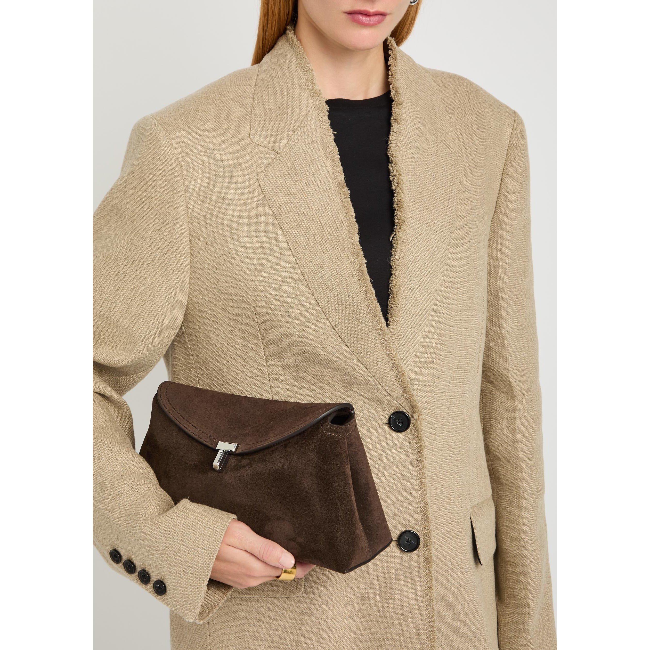 BROWN - Toteme - T LOCK SUEDE CLUTCH - 3