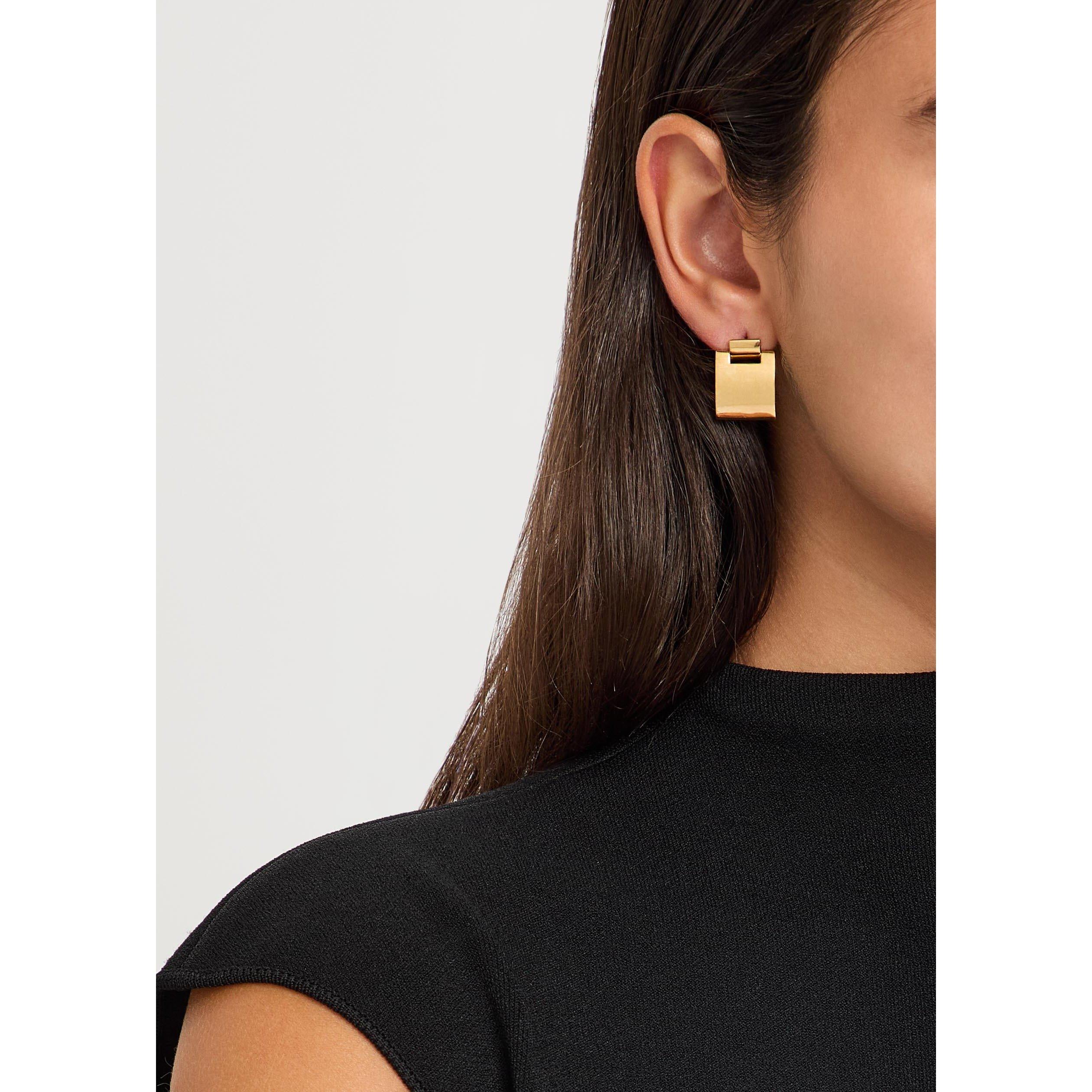 GOLD - Nina Gordon - Women's Square Mini Doorknockers Gold Vermeil Drop Earrings - 3