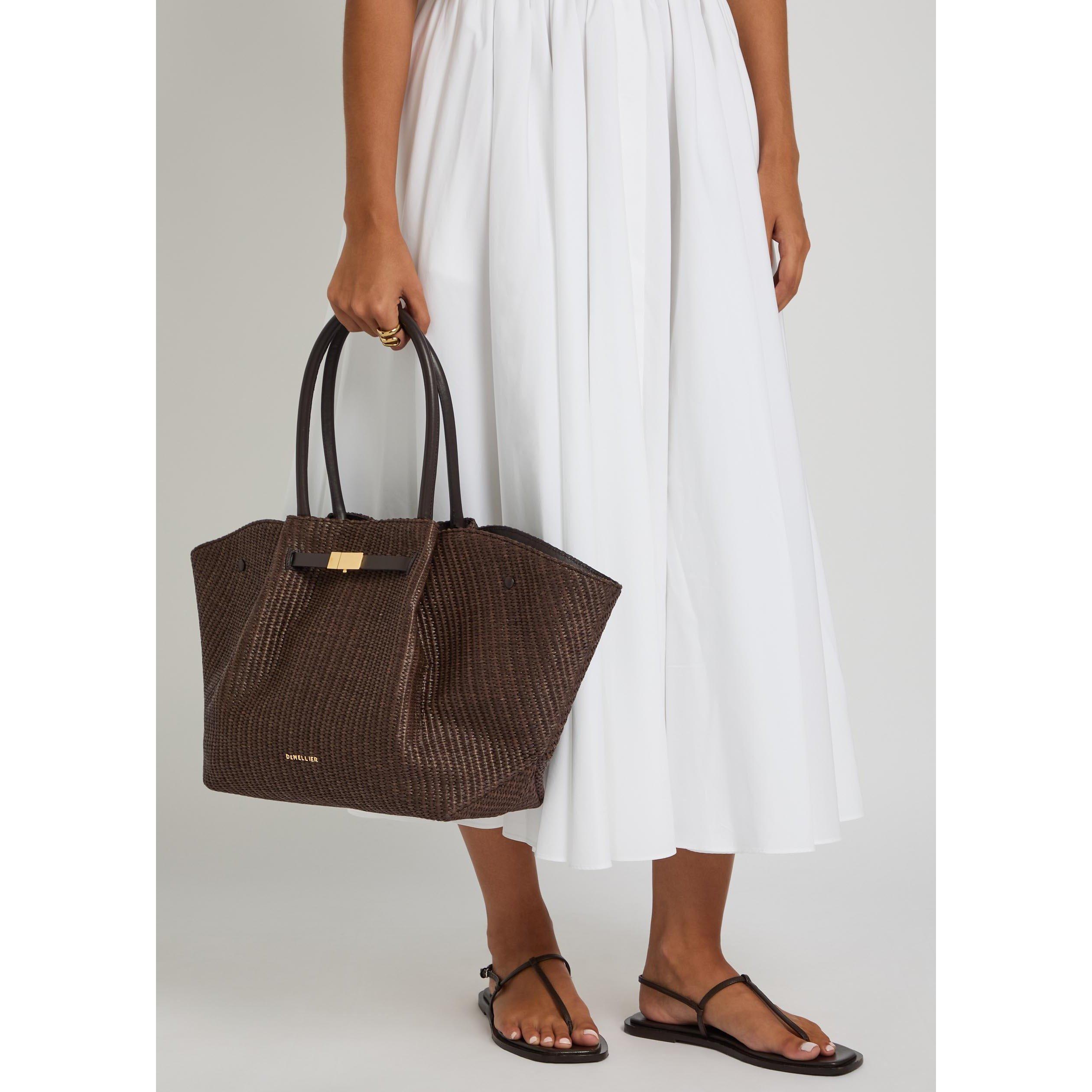 DARK BROWN - DeMellier - Women's New York Leather Raffia Tote Bag - 3