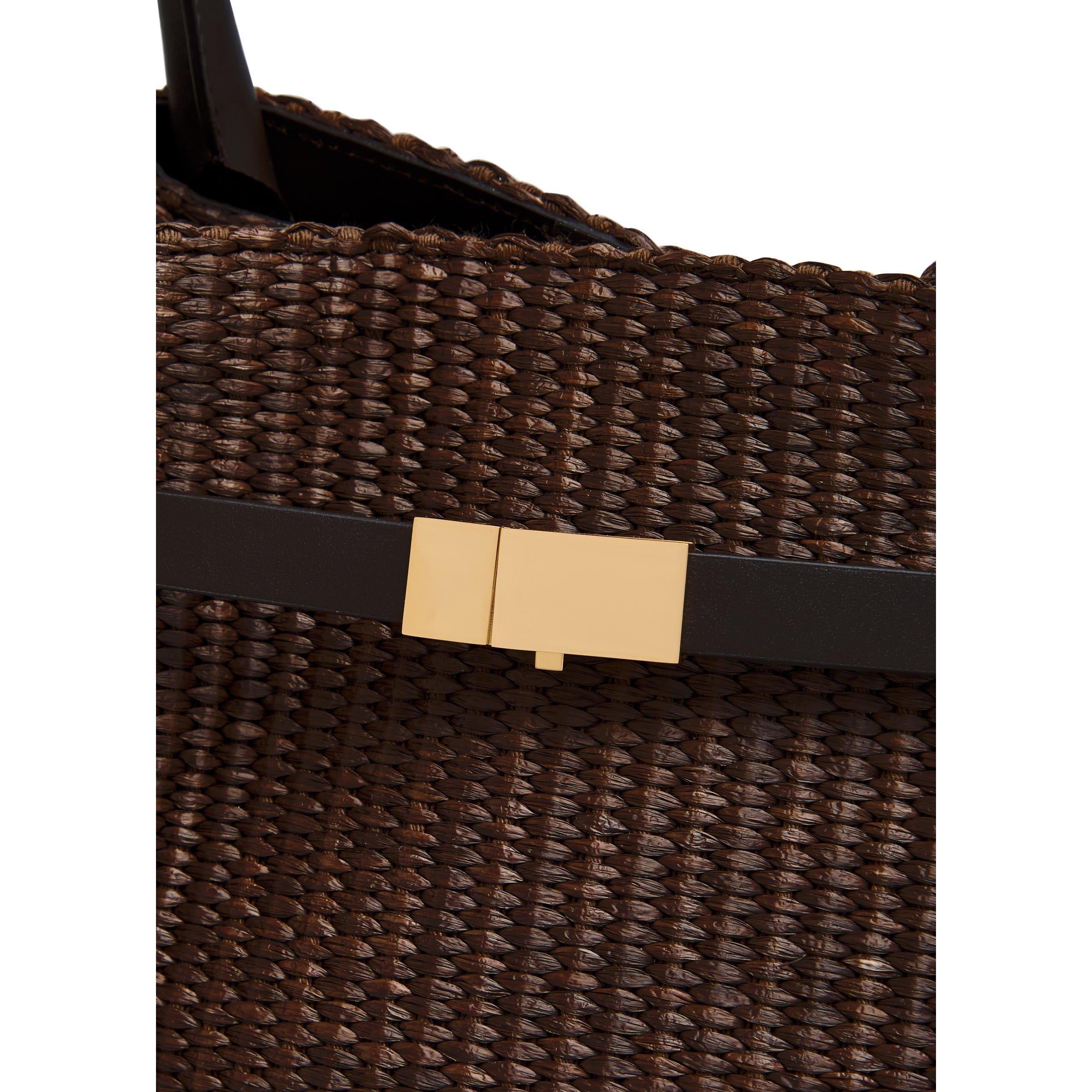 DARK BROWN - DeMellier - Women's New York Leather Raffia Tote Bag - 4