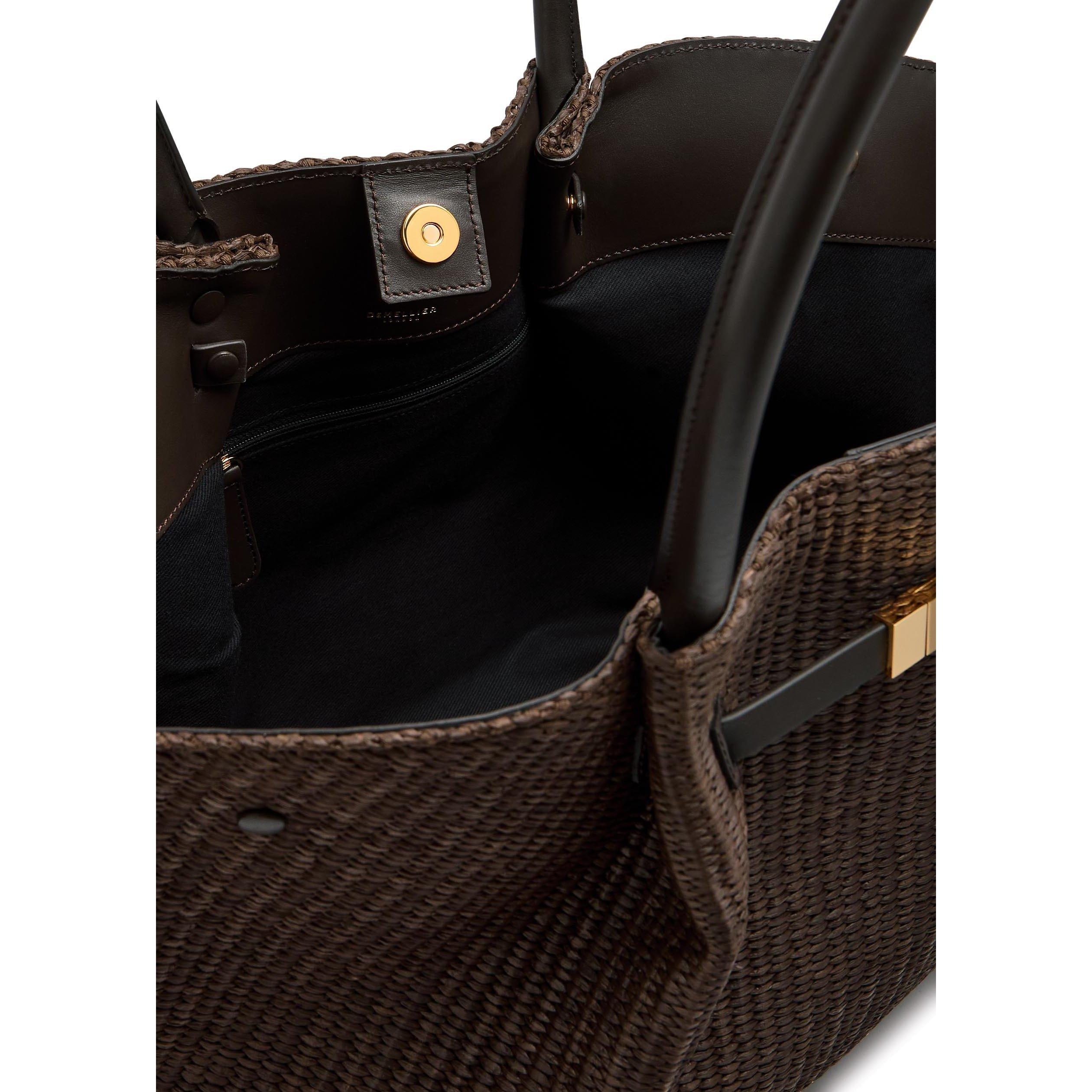 DARK BROWN - DeMellier - Women's New York Leather Raffia Tote Bag - 5