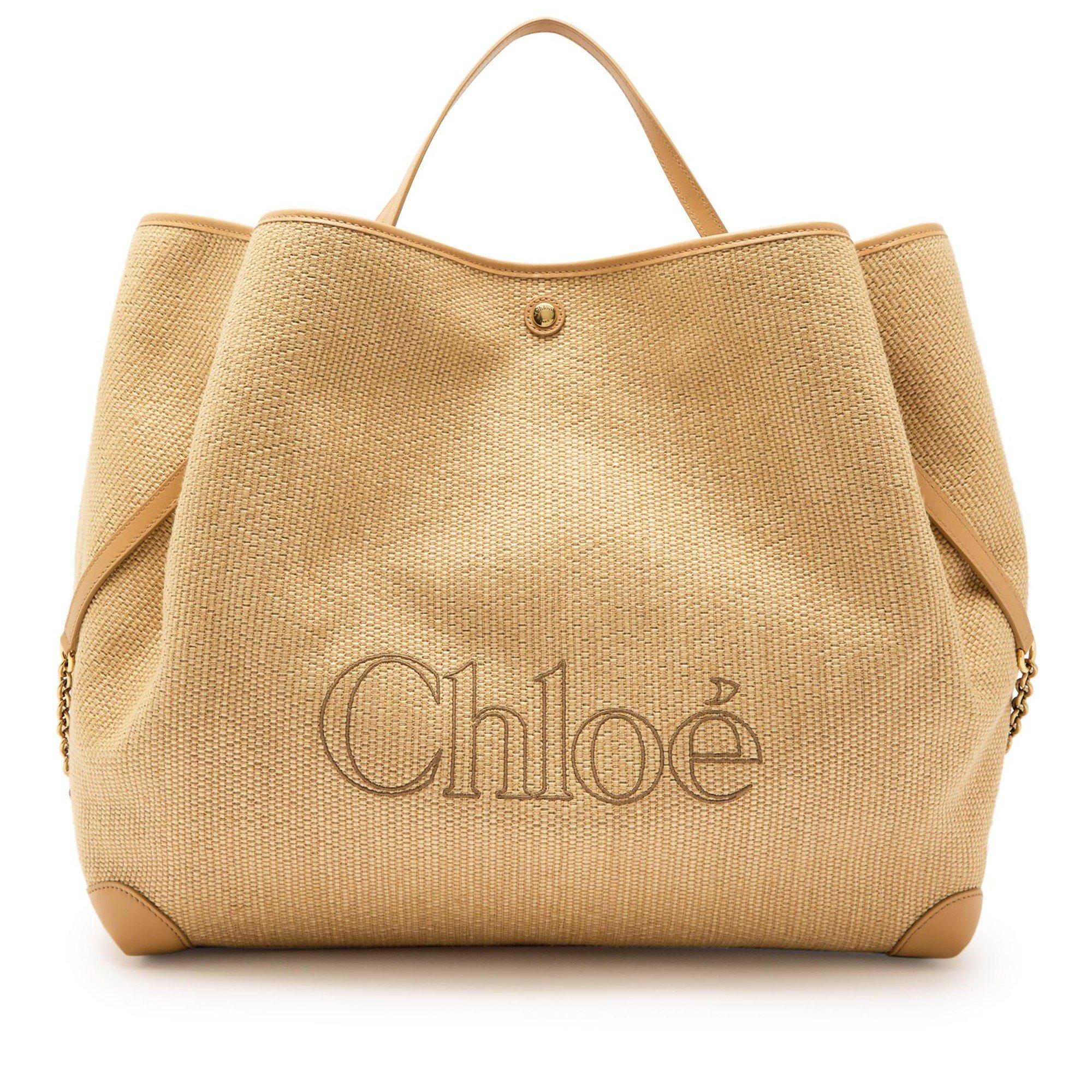BEIGE - Chloe - Clover Raffia Medium Tote