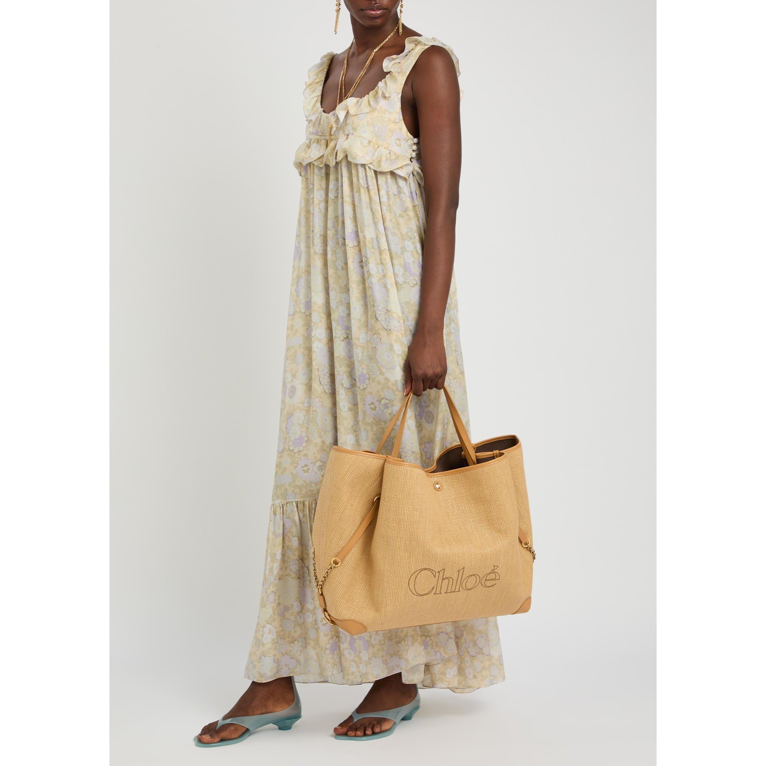 BEIGE - Chloe - Women's Clover Raffia Medium Tote Bag - 5