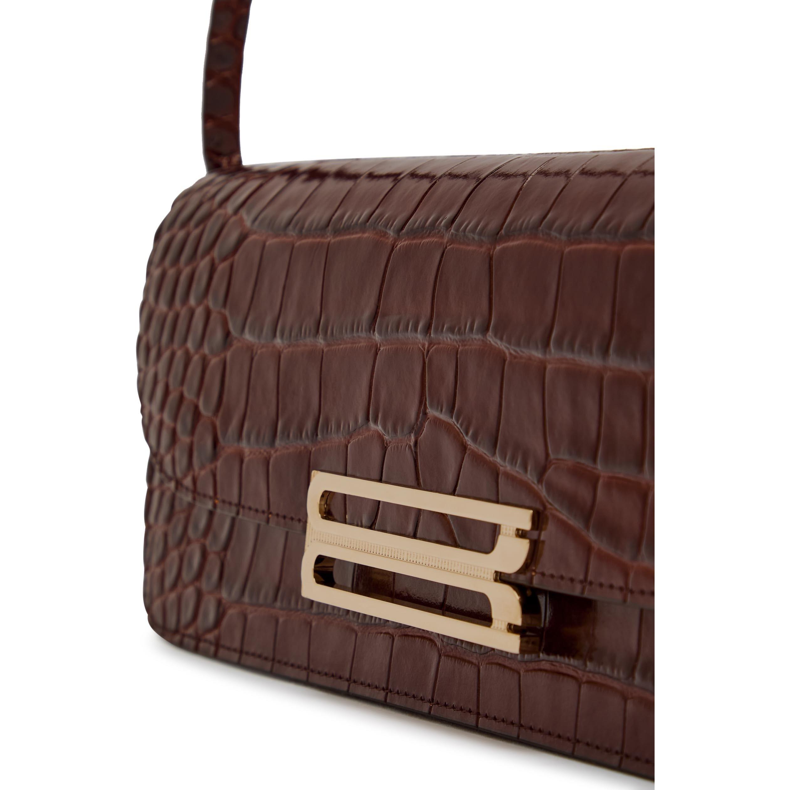 DARK BROWN - Victoria Beckham - DORIAN EAST-WEST CLUTCH CROC E - 4