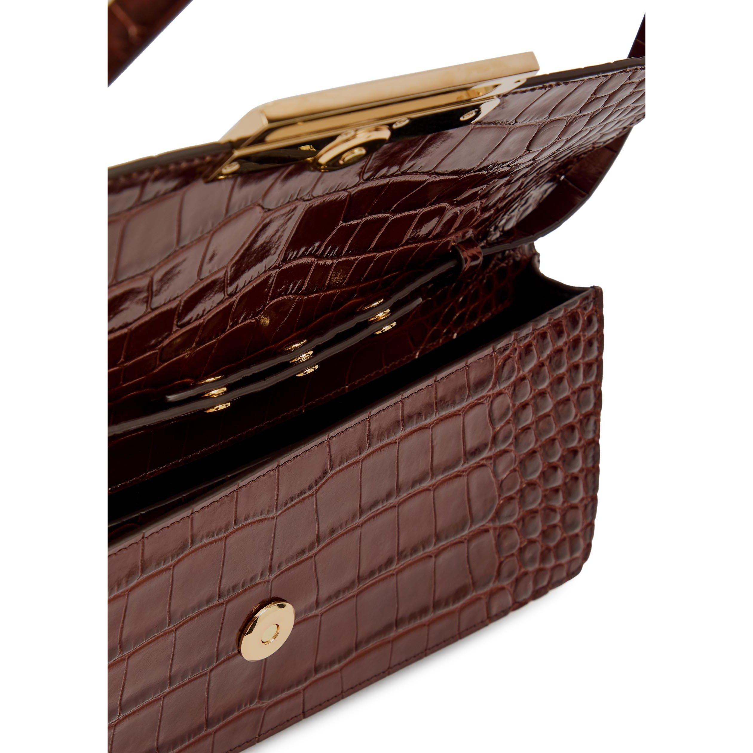 DARK BROWN - Victoria Beckham - DORIAN EAST-WEST CLUTCH CROC E - 5