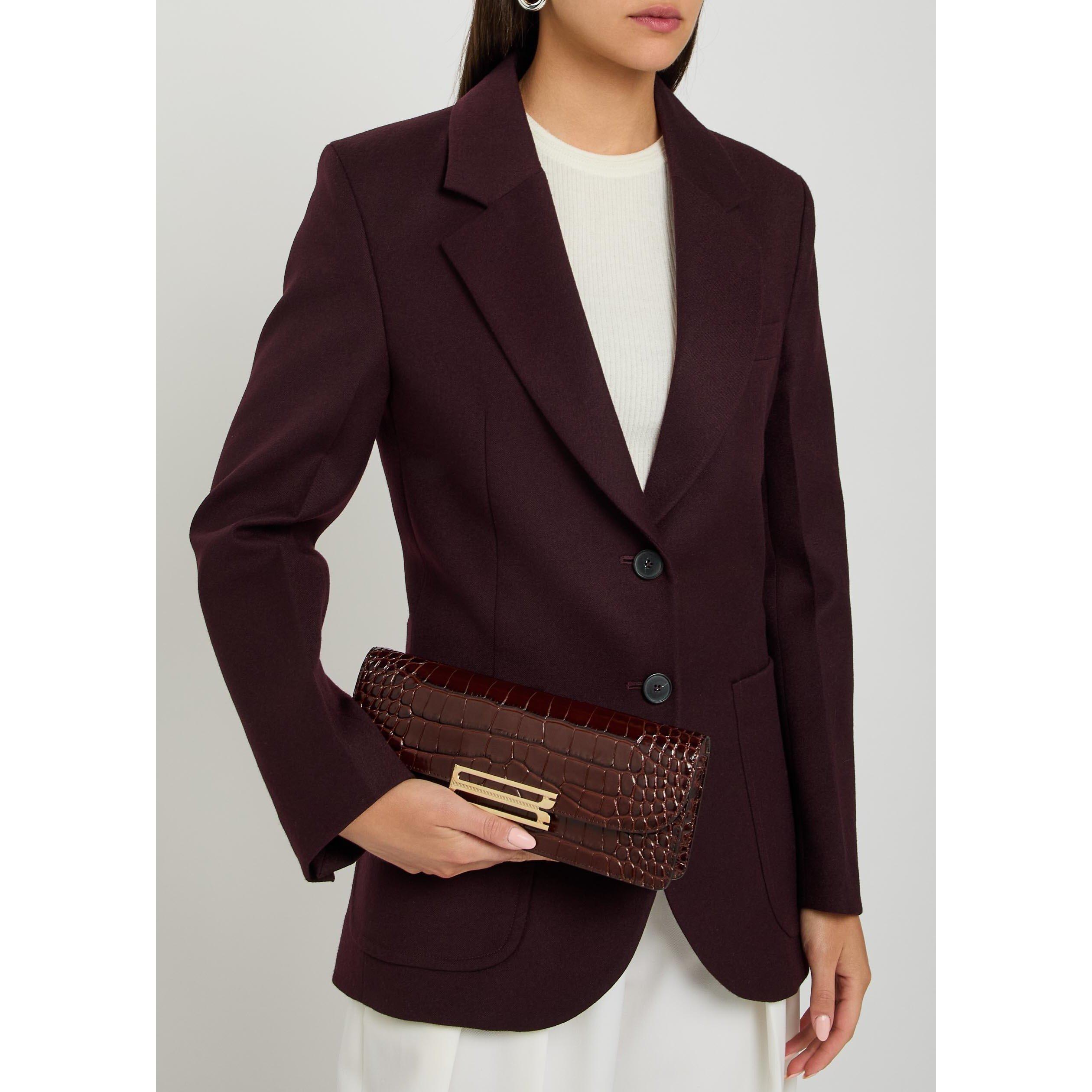 DARK BROWN - Victoria Beckham - DORIAN EAST-WEST CLUTCH CROC E - 6