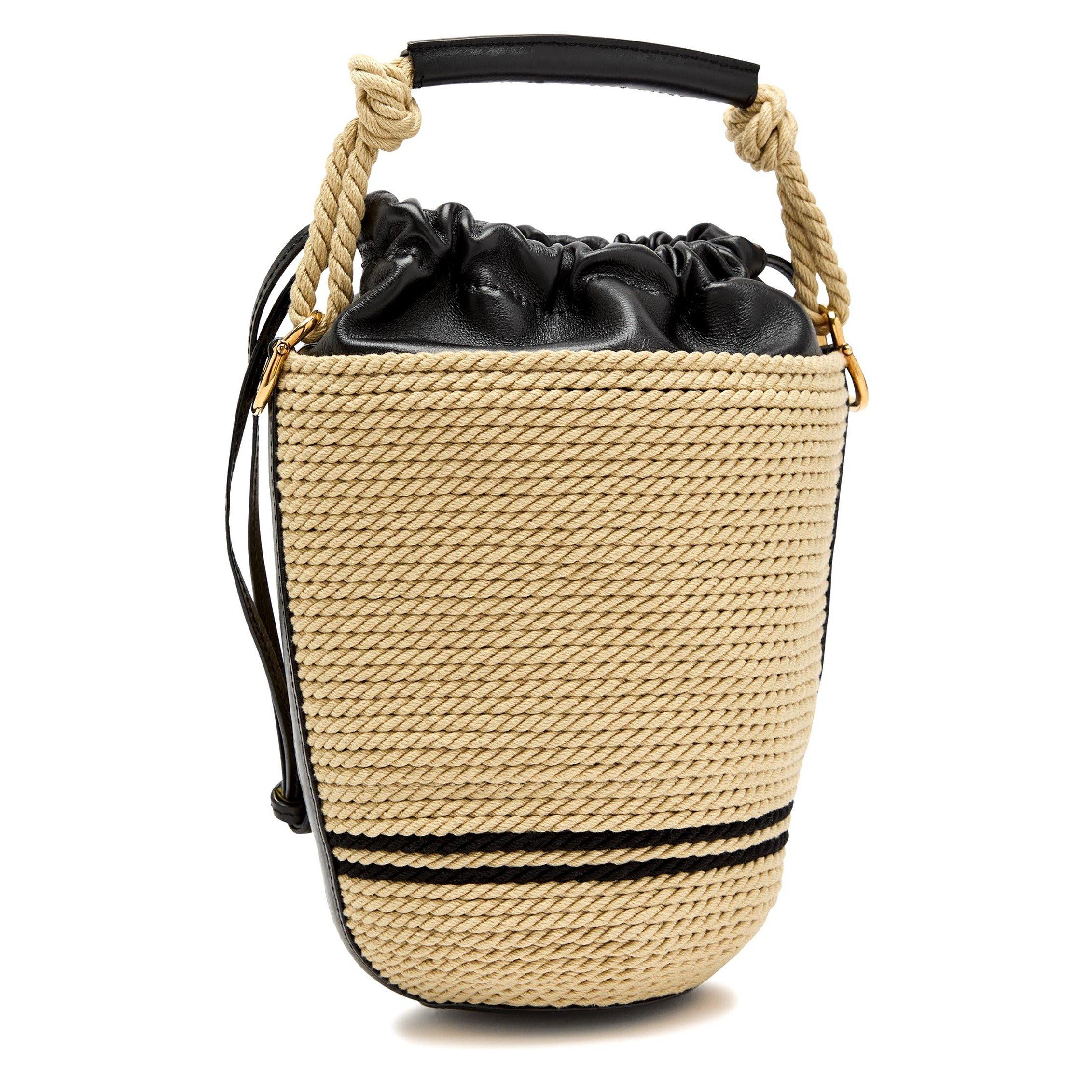 BLACK AND WHITE - Chloe - Women's Straw Logo Bucket Bag - 2