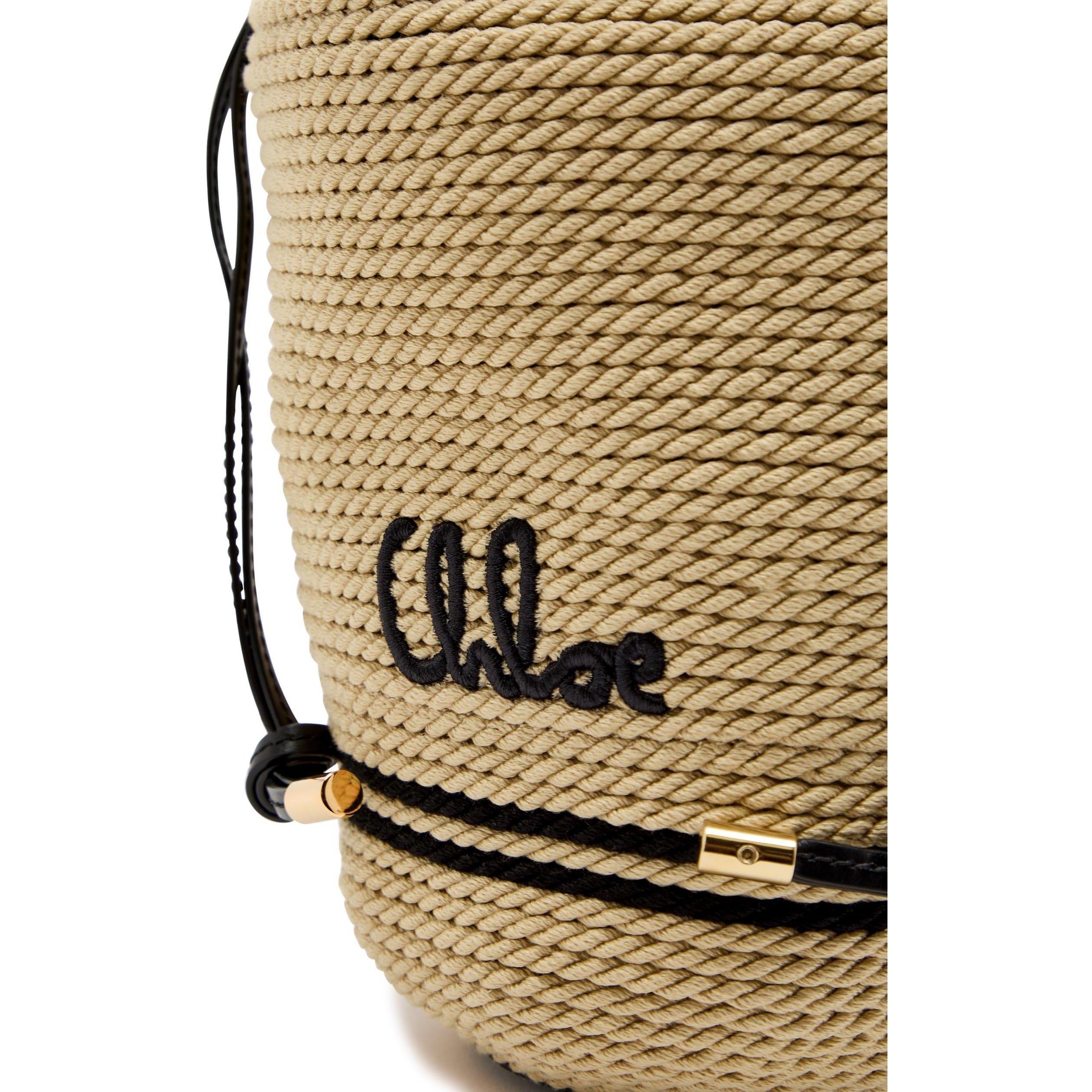 BLACK AND WHITE - Chloe - Women's Straw Logo Bucket Bag - 4