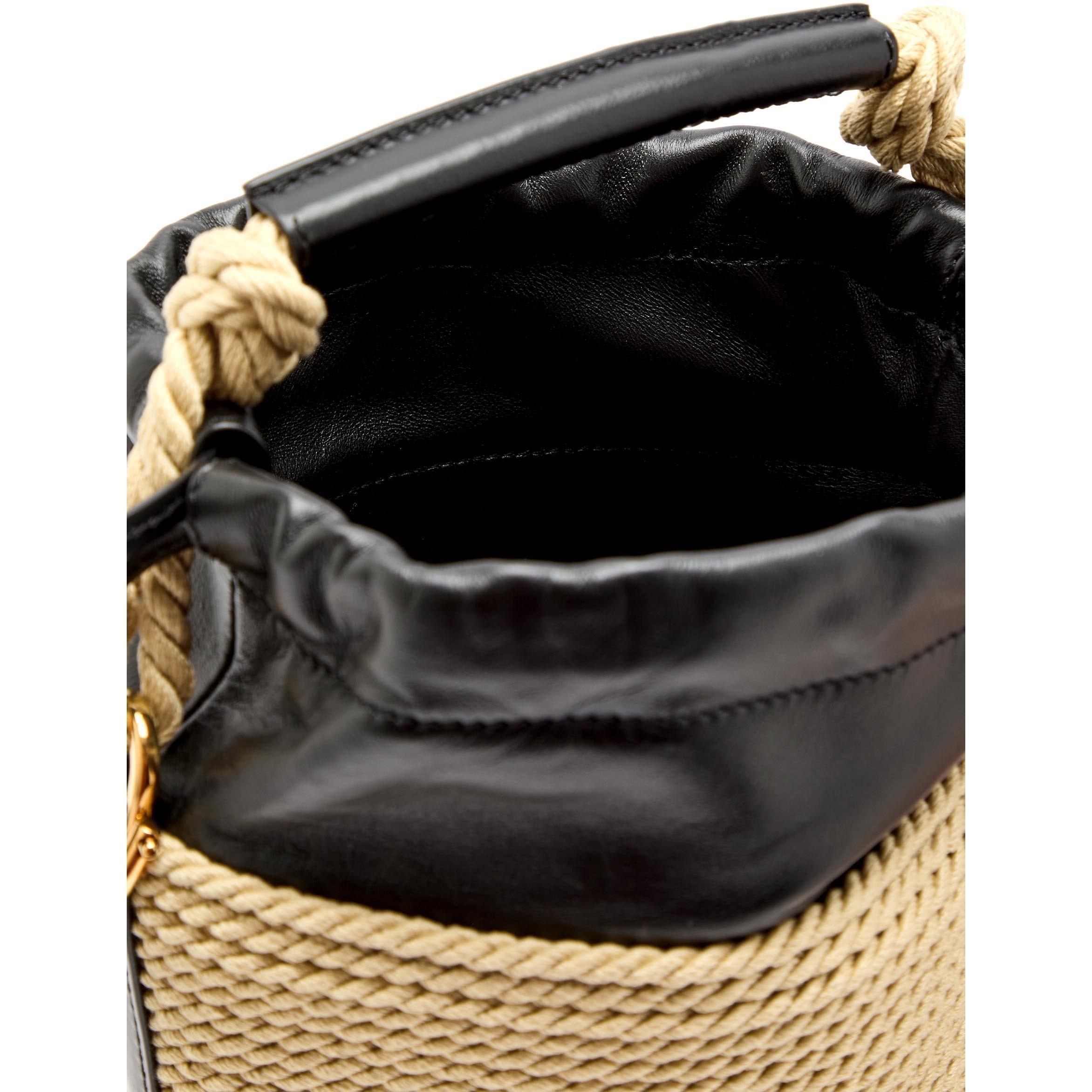 BLACK AND WHITE - Chloe - Women's Straw Logo Bucket Bag - 5