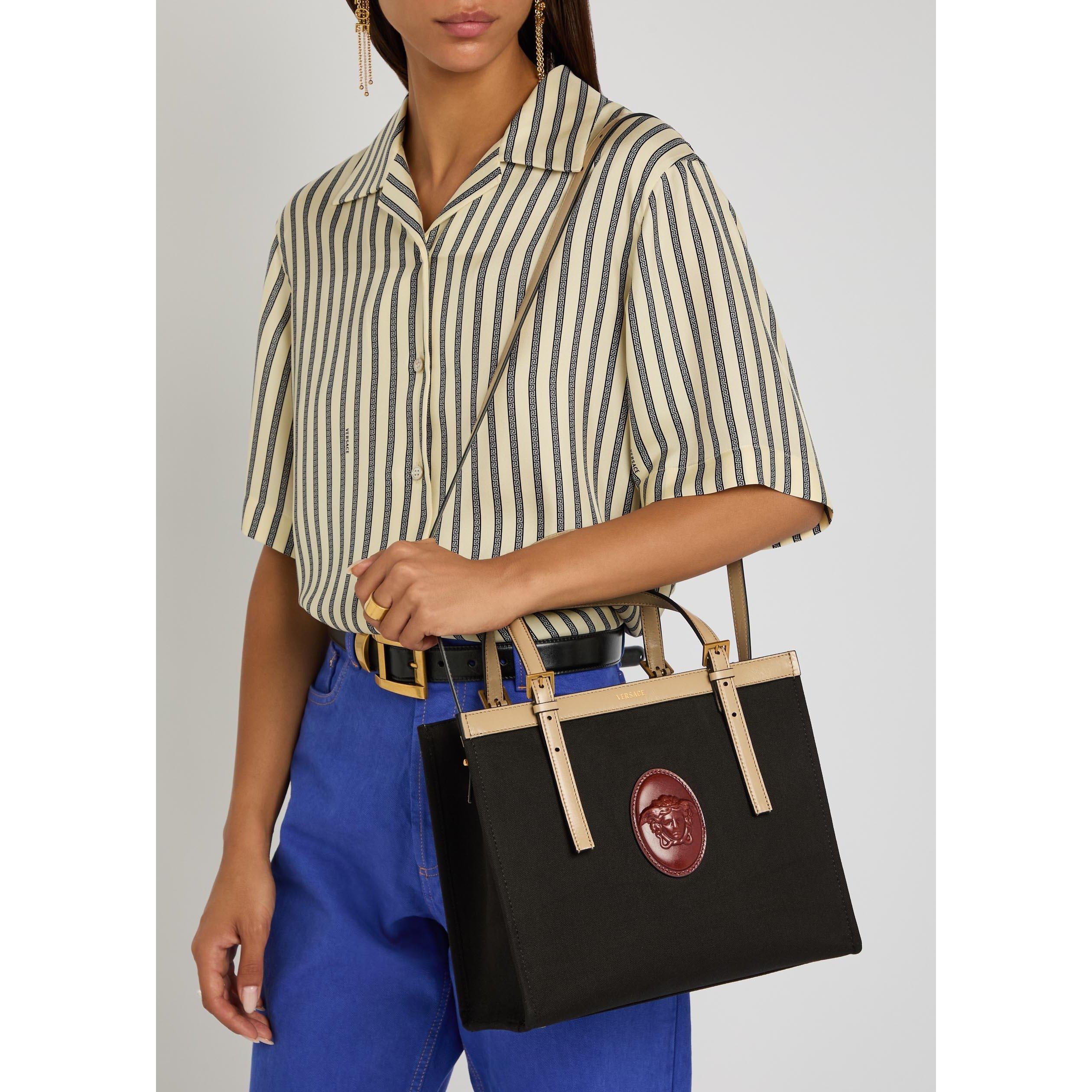 BLACK - Versace - CANVAS LEATHER MEDIUM TOTE - 3