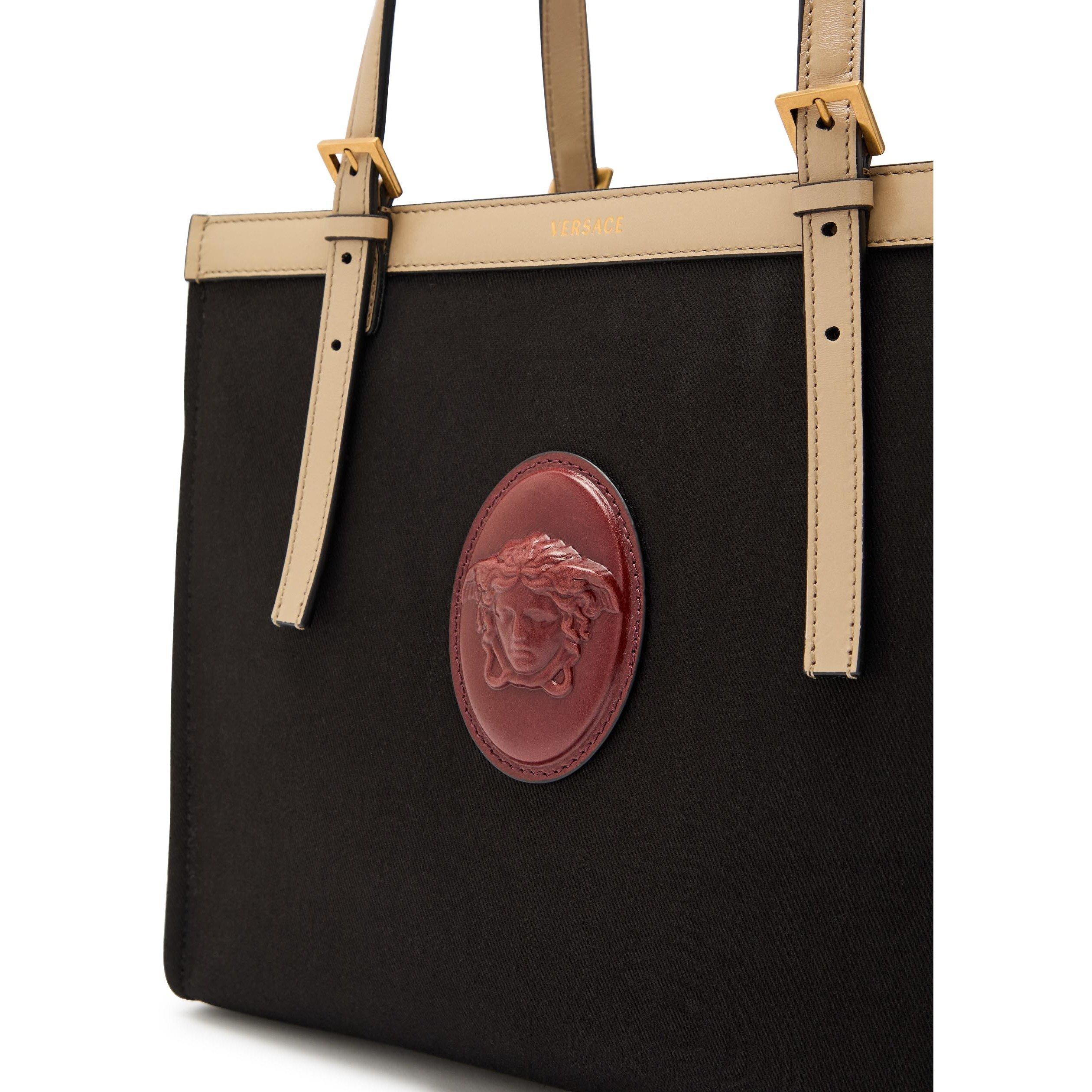 BLACK - Versace - CANVAS LEATHER MEDIUM TOTE - 4