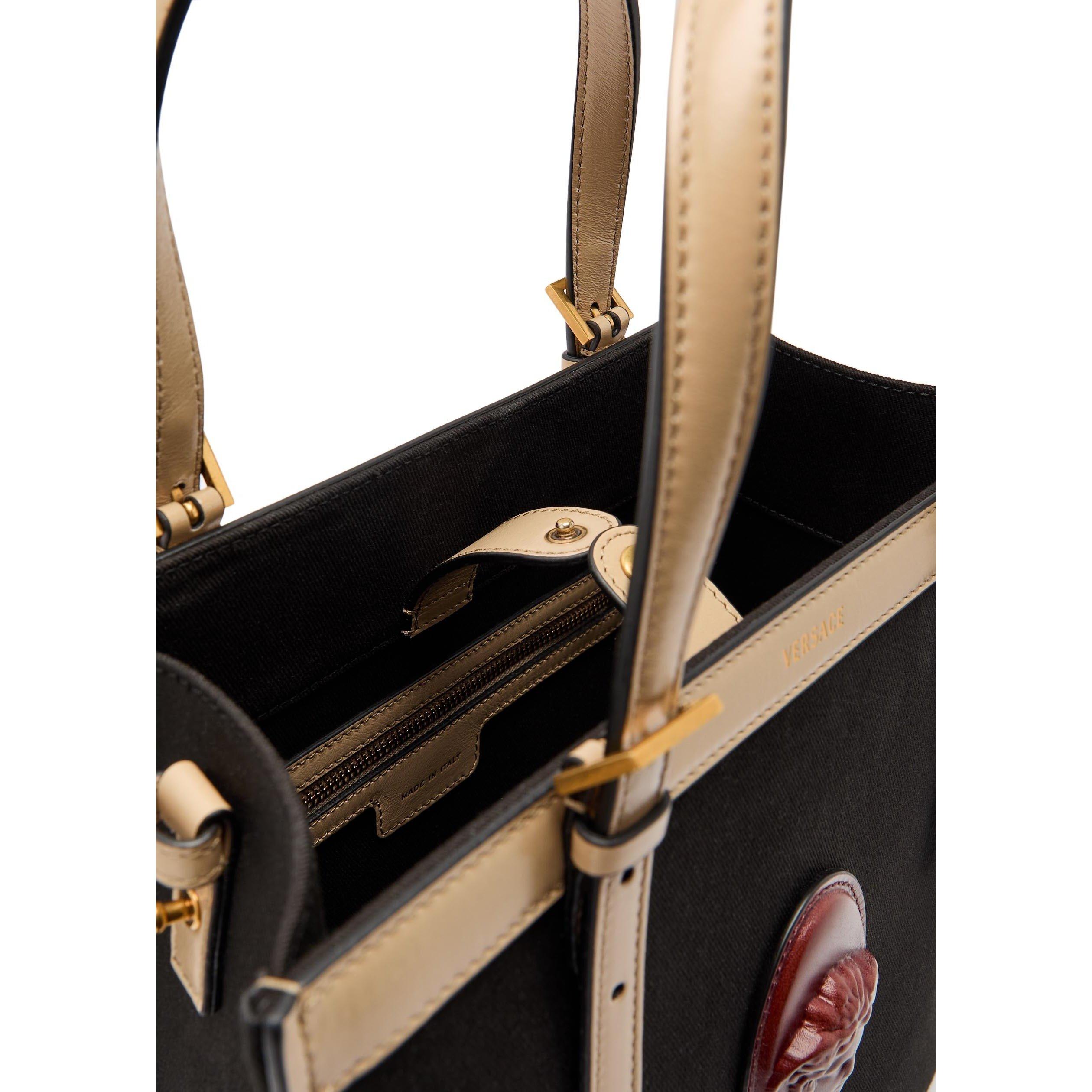 BLACK - Versace - CANVAS LEATHER MEDIUM TOTE - 5
