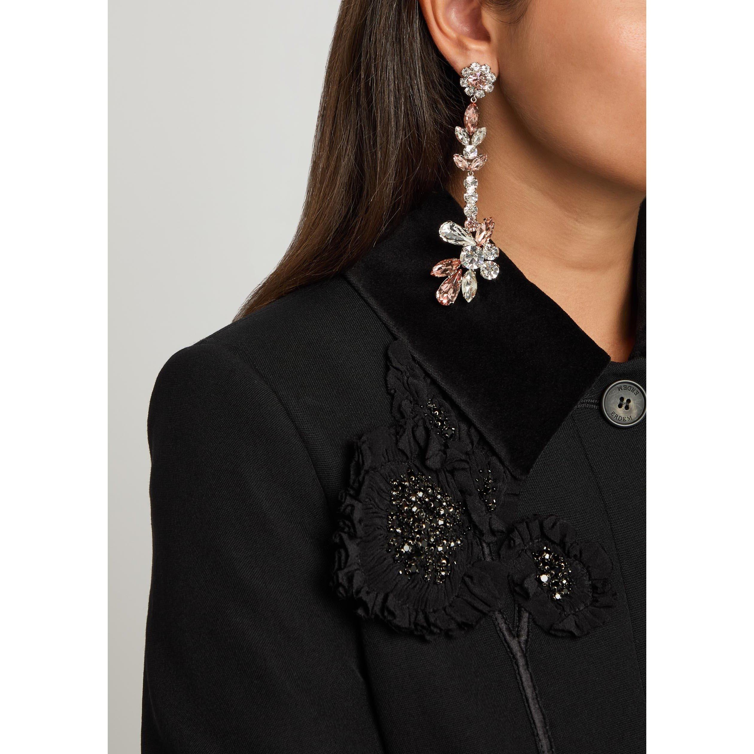 PINK - Erdem - Women's Crystal Floral Drop Earrings - 3