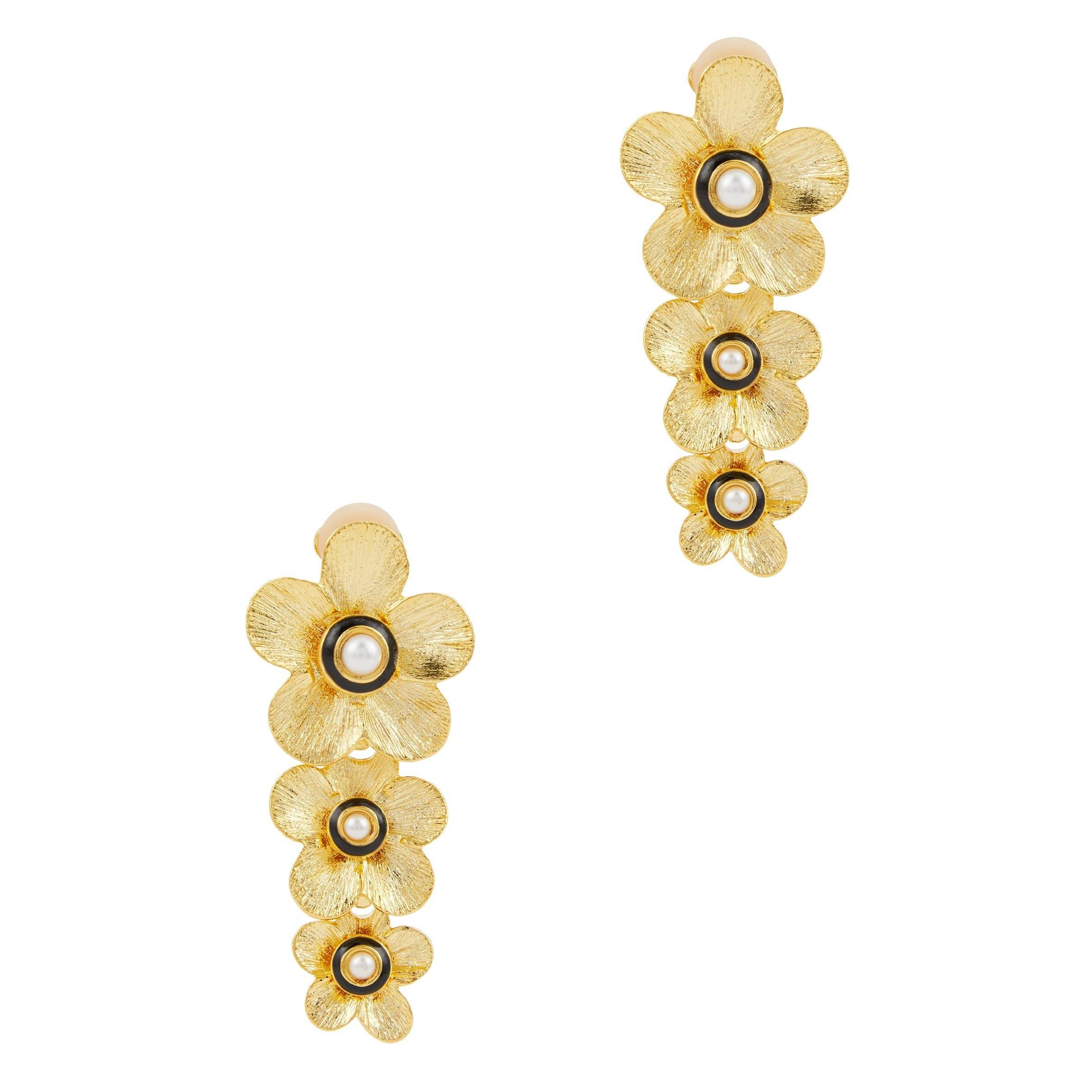 GOLD - Kenneth Jay Lane - DROP FLOWER PEARL EARRINGS - 1