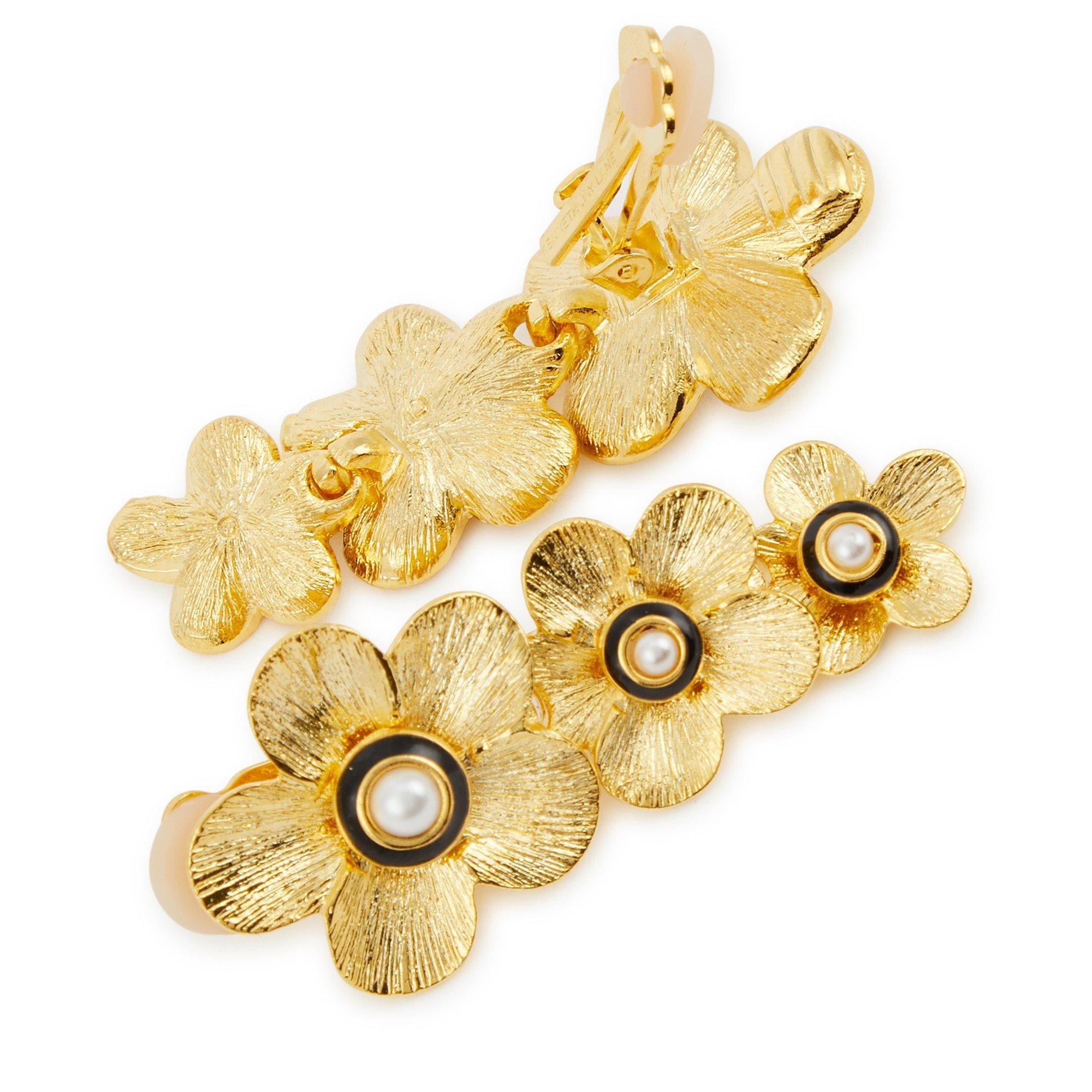 GOLD - Kenneth Jay Lane - DROP FLOWER PEARL EARRINGS - 2