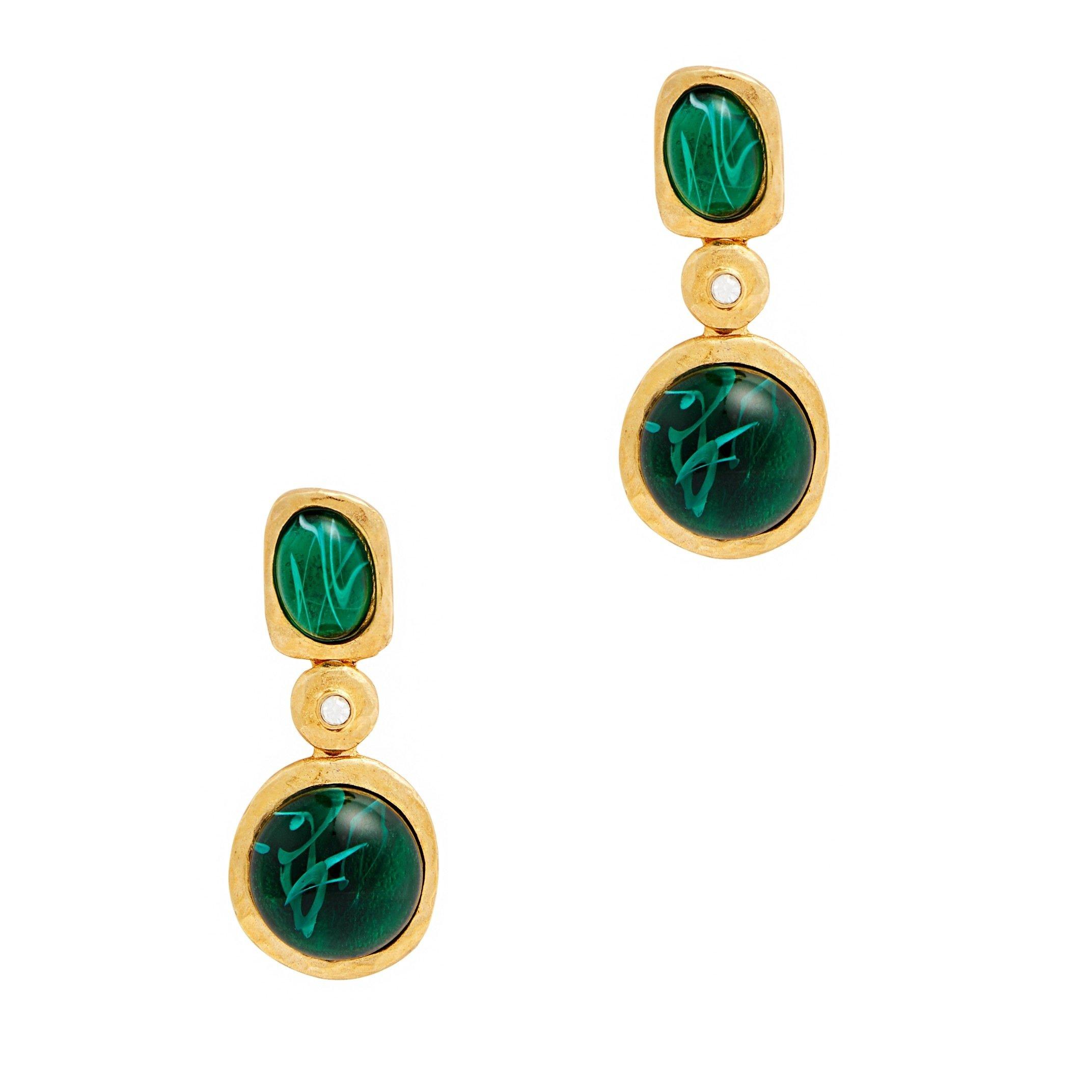 GREEN - Kenneth Jay Lane - EMERALD CABOCHON EARRINGS - 1