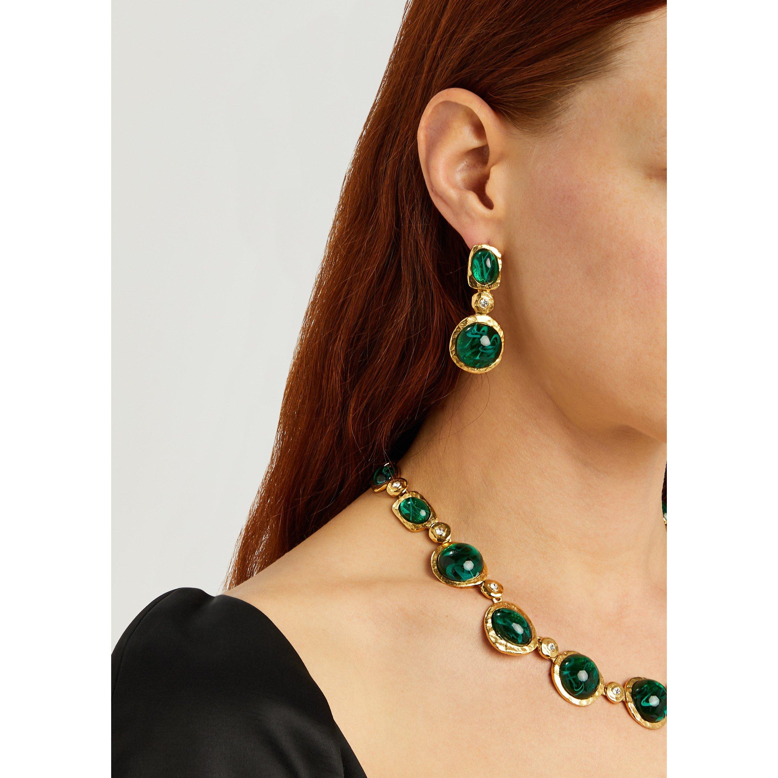 GREEN - Kenneth Jay Lane - EMERALD CABOCHON EARRINGS - 3
