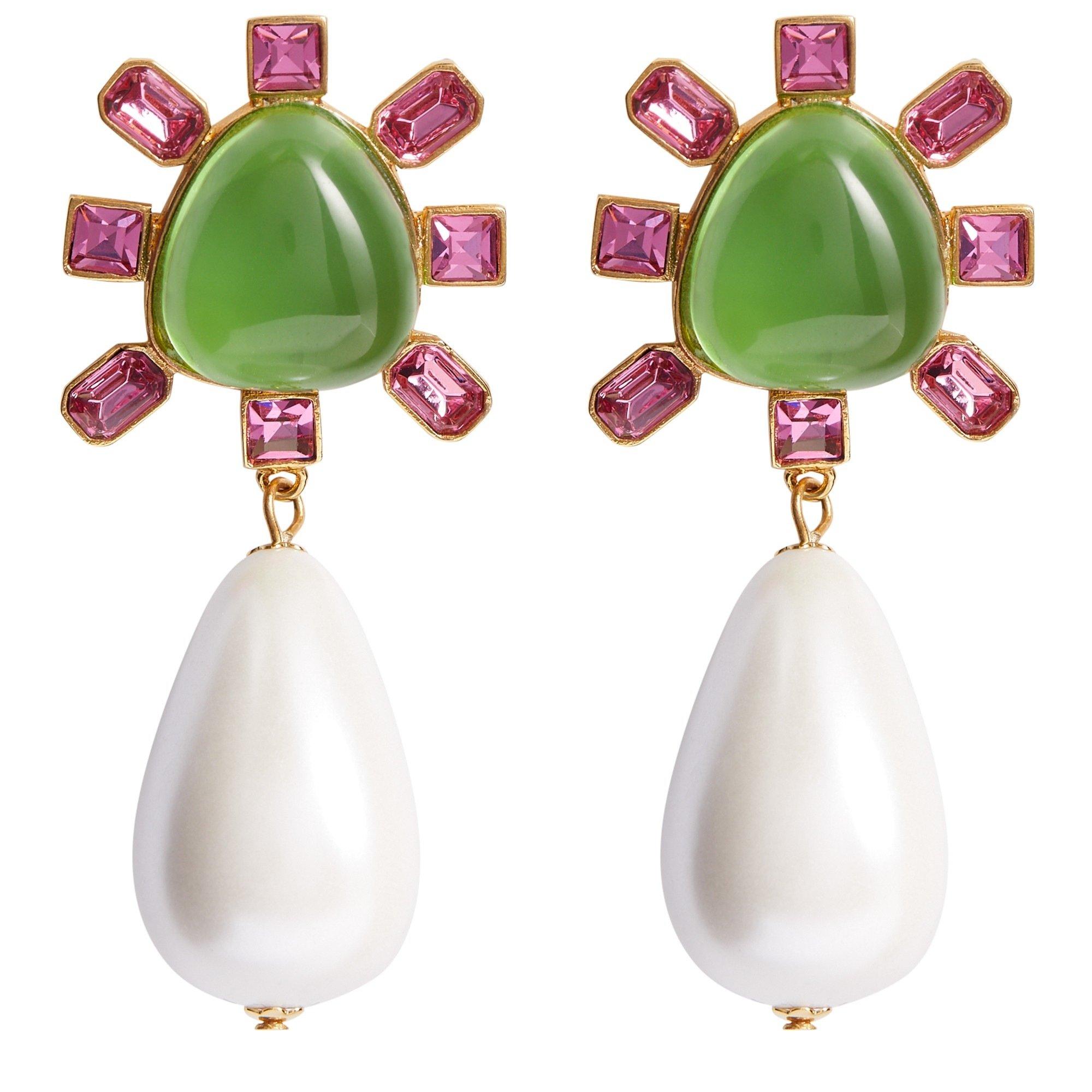 GREEN AND OTHER - Kenneth Jay Lane - Peridot Cabochon Center Pearl - 1