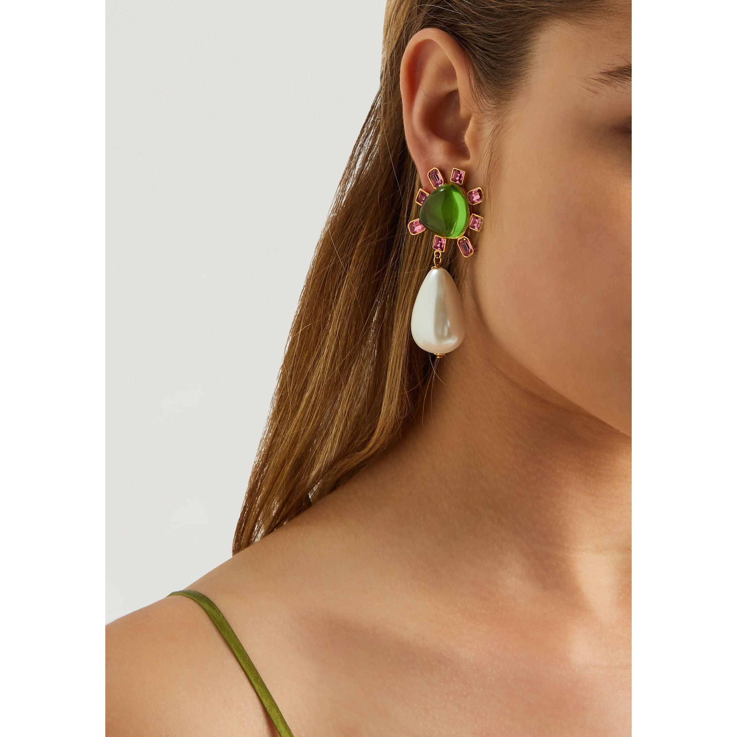 GREEN AND OTHER - Kenneth Jay Lane - Peridot Cabochon Center Pearl - 3