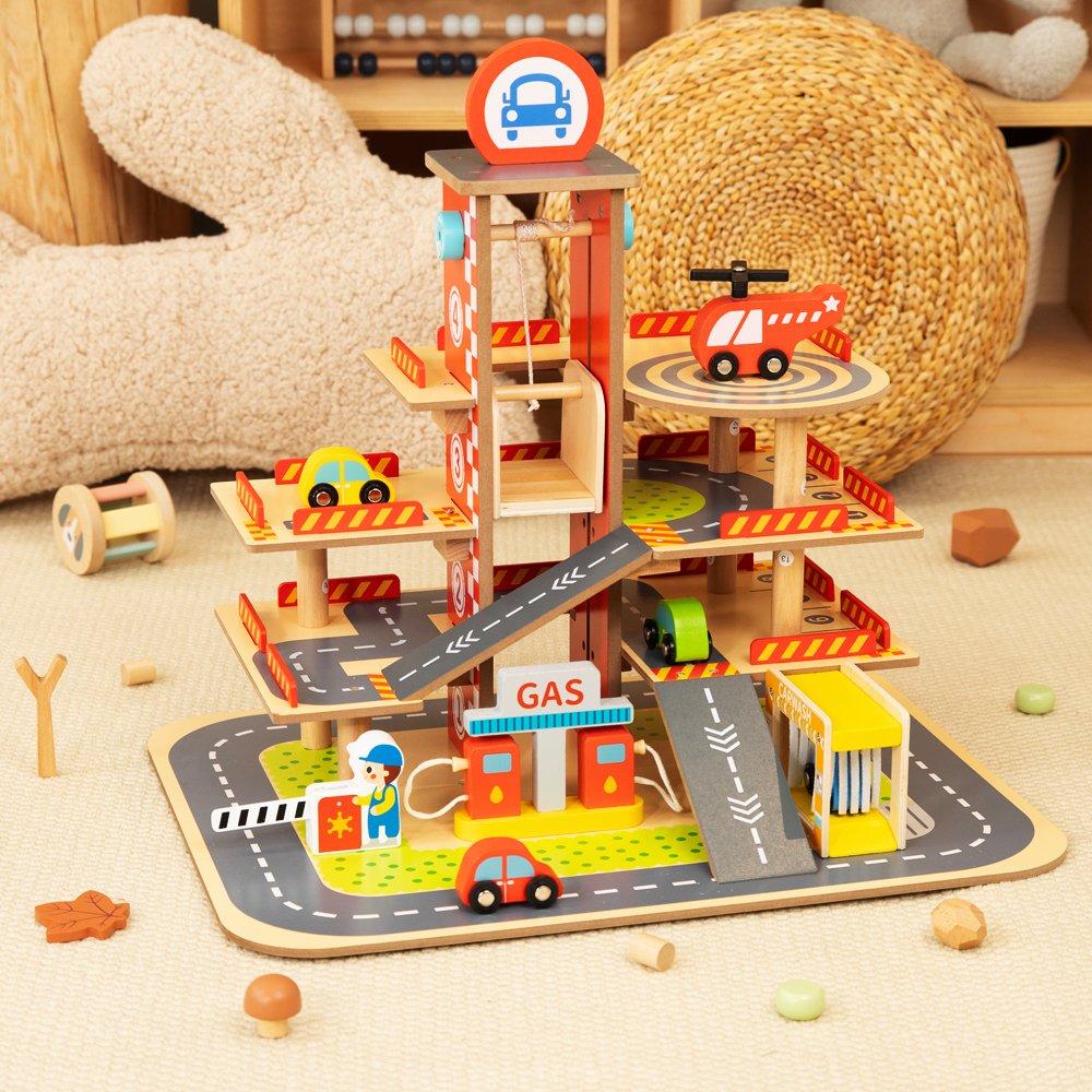 Multi - Tooky Toy - Wooden Garage - 1