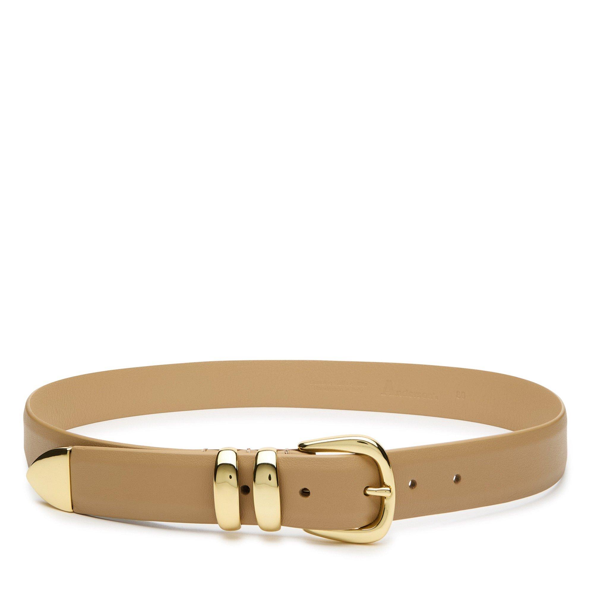 TAN - ANDERSONS BELTS - NARROW NAPA LEATHER GOLD BUCKL