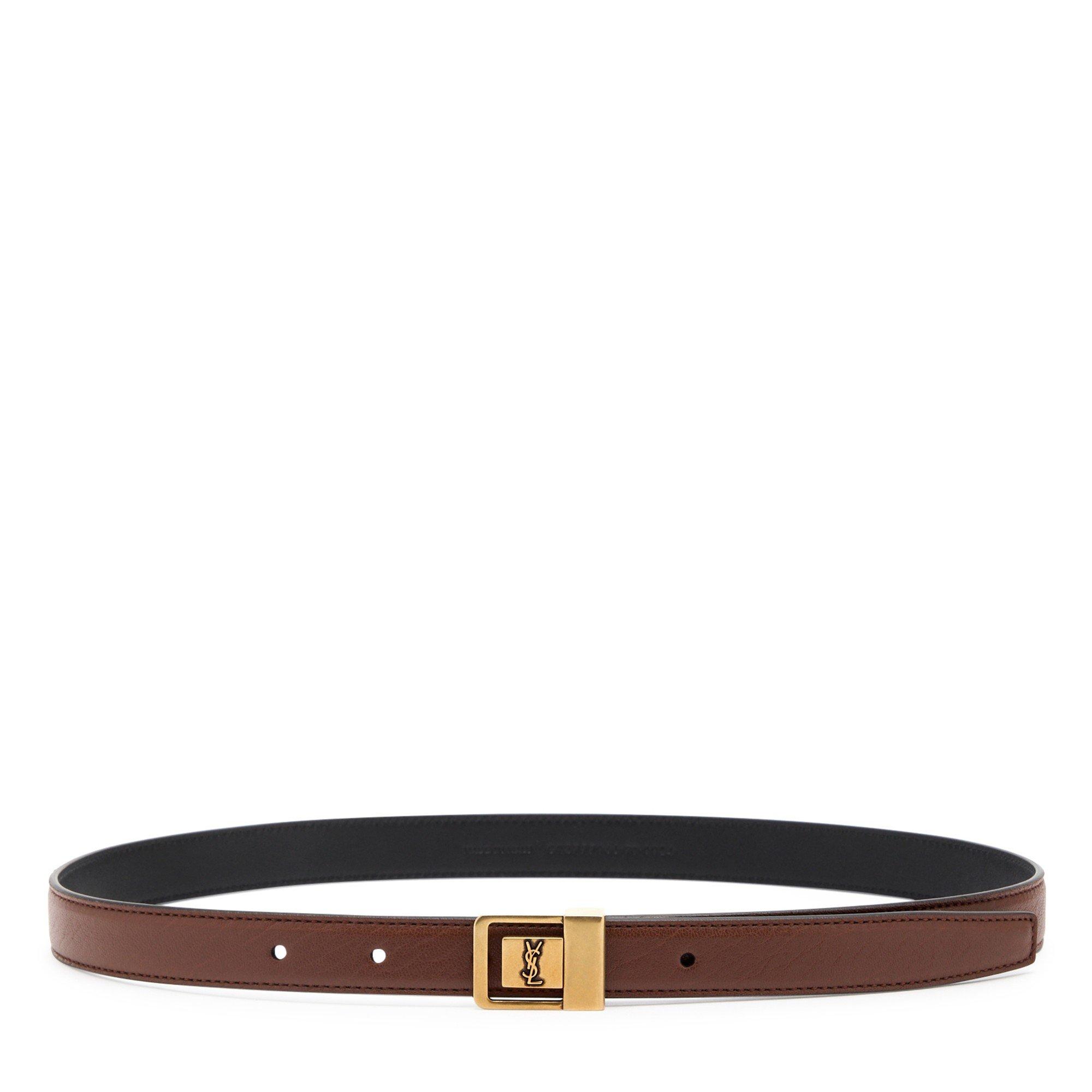 TAN - Saint Laurent - 2CM LOGO GOLD BUCKLE BELT - 1