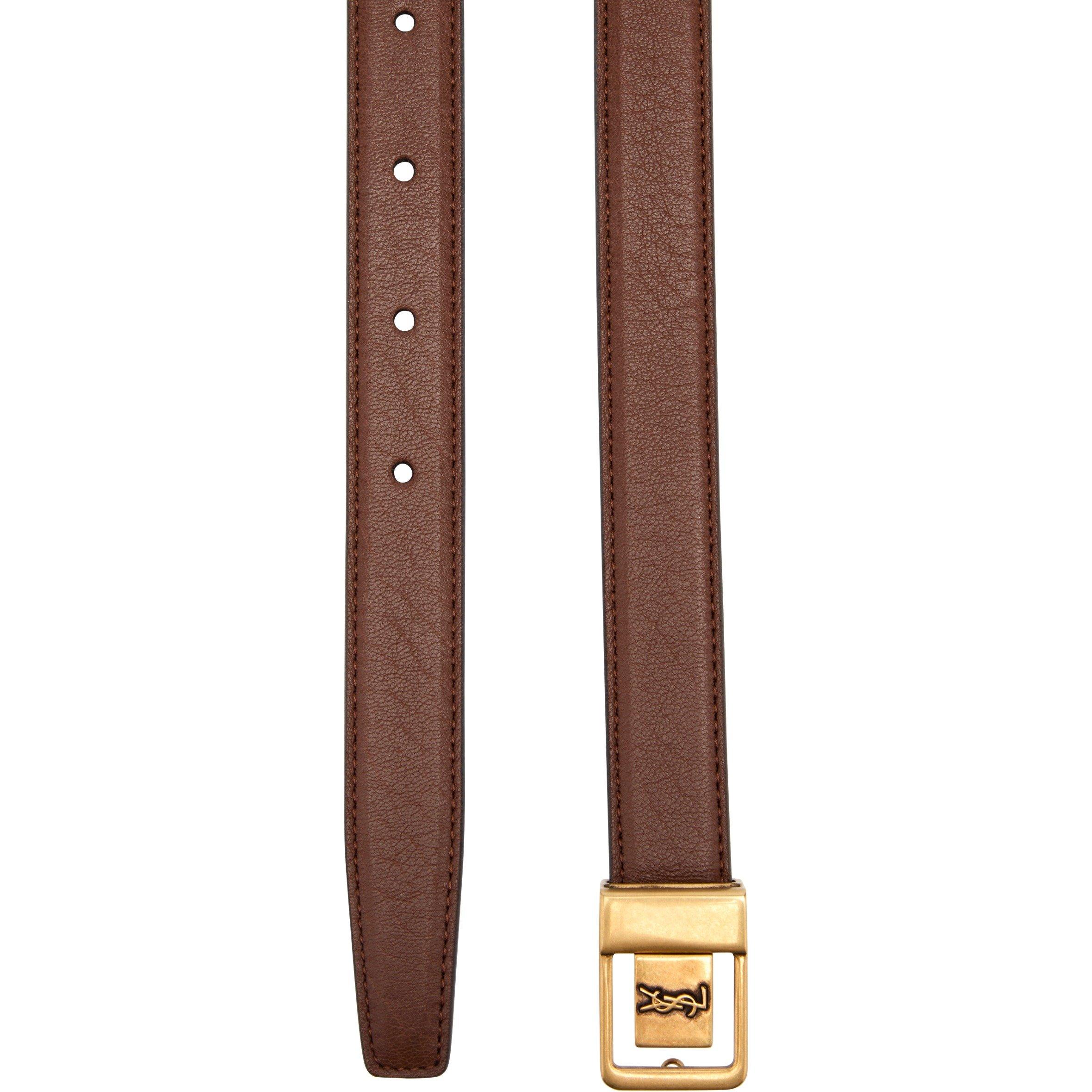 TAN - Saint Laurent - 2CM LOGO GOLD BUCKLE BELT - 2