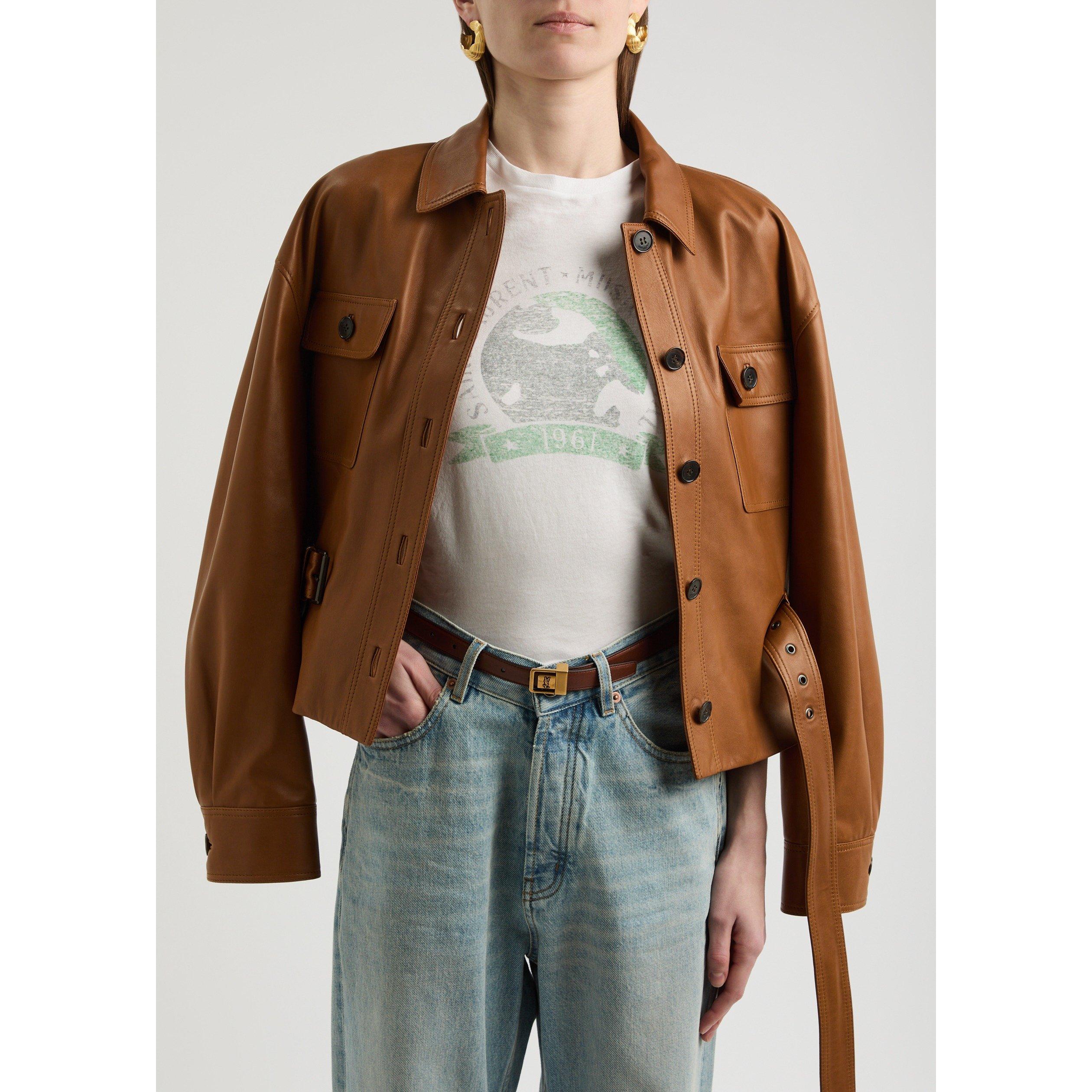 TAN - Saint Laurent - 2CM LOGO GOLD BUCKLE BELT - 3