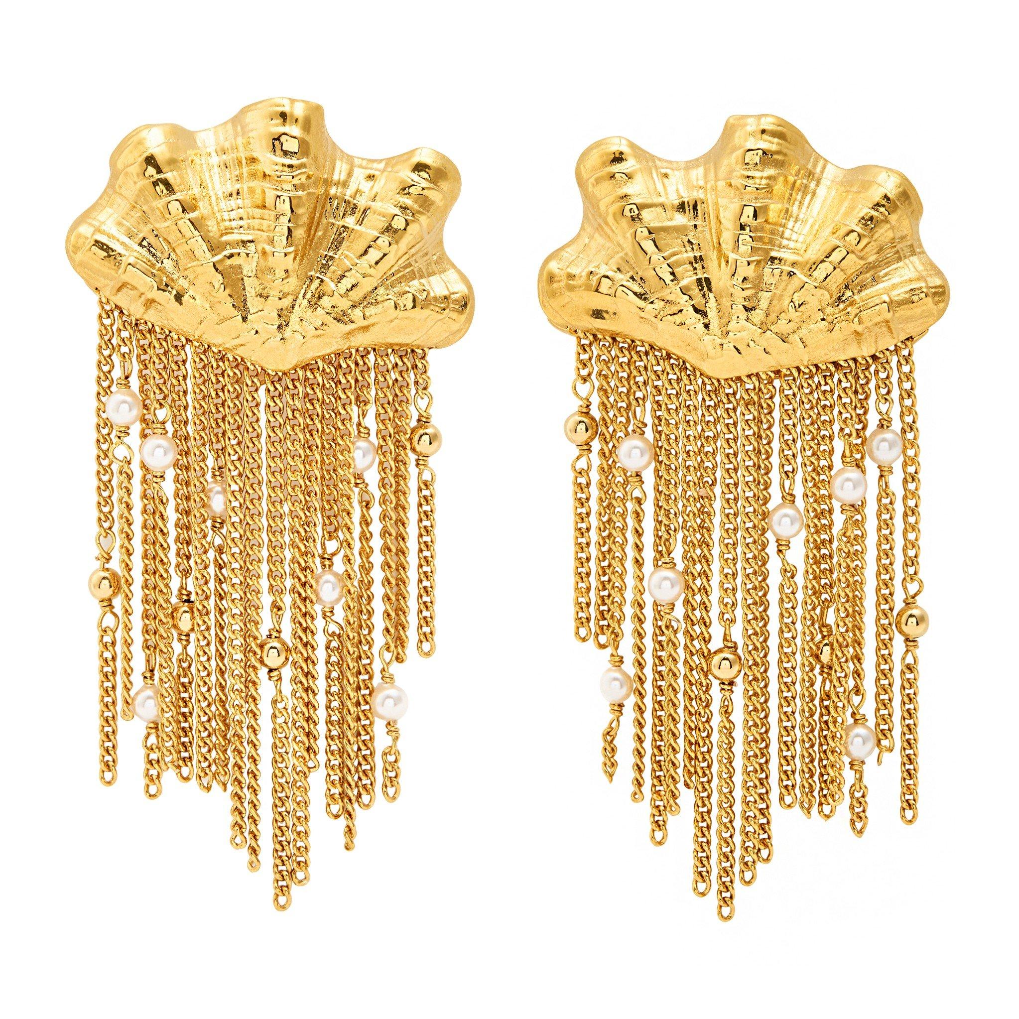 GOLD - Chloe - SHELL PEARL STATEMENT EARRINGS