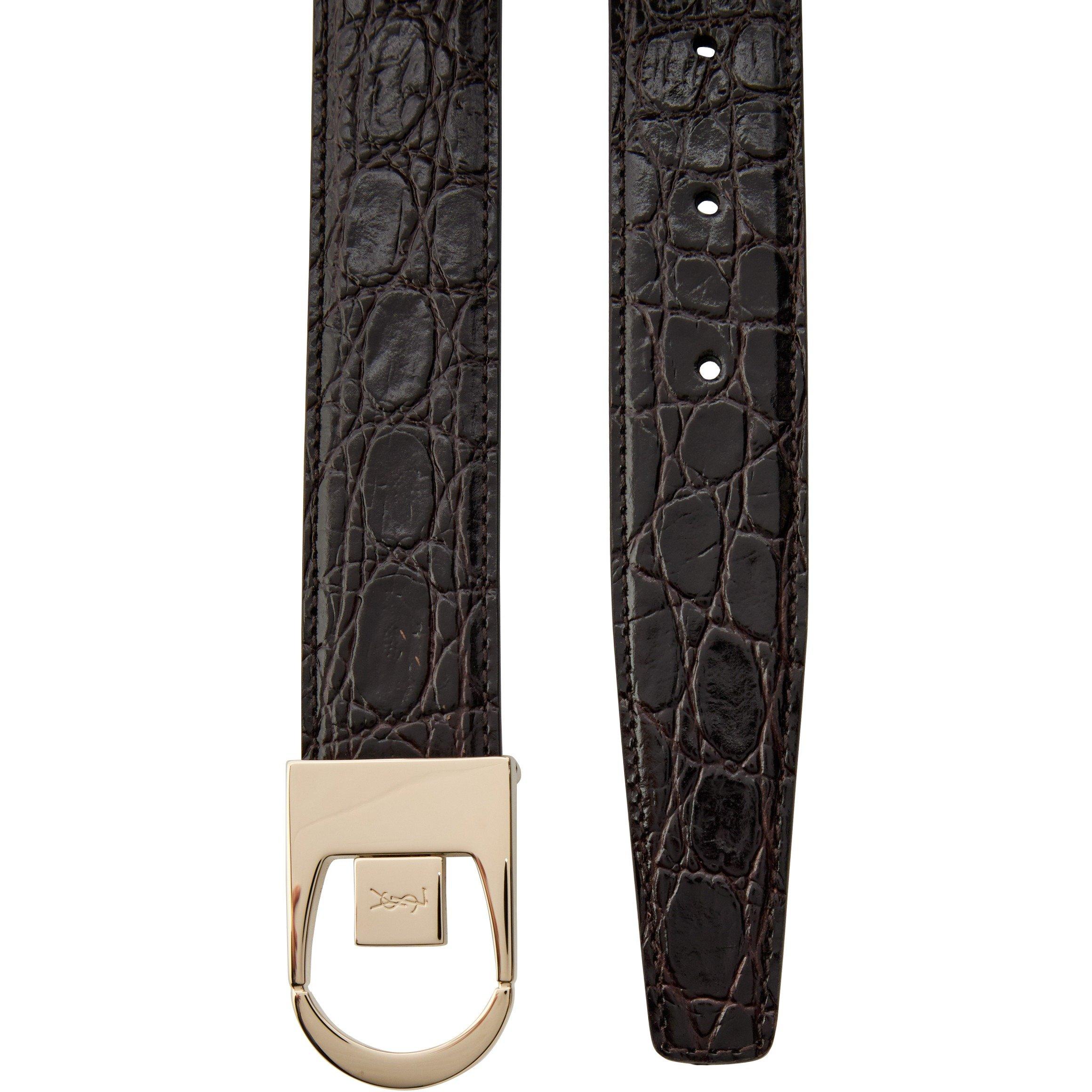 BLACK - Saint Laurent - ROUND BUCKLE CROC EMBOSSD BELT - 2